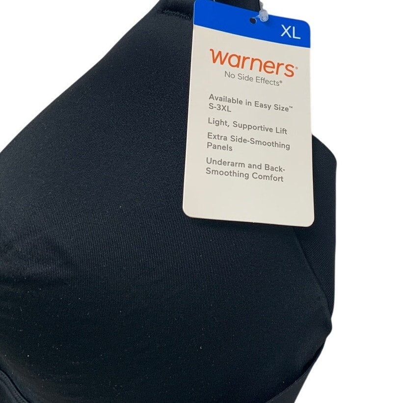 NWT New Warners Womens XL Black Thin Strap Hook Eye Closure Padded Wire Free Bra