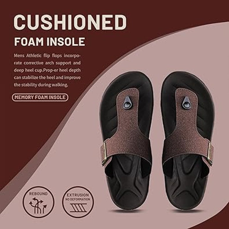 Subbxre Mens Size 11 Brown Slide On Arch Support Adjustable Buckle Thong Sandals