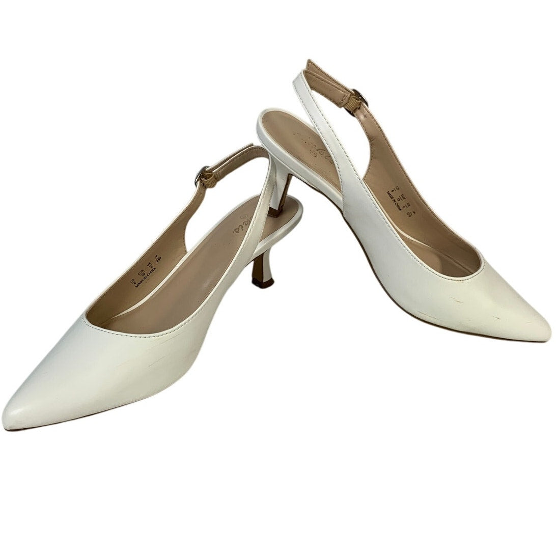Ankis Womens Size 8 White 2.5" Heels Closed Pointed Toe Sling Back Shoes