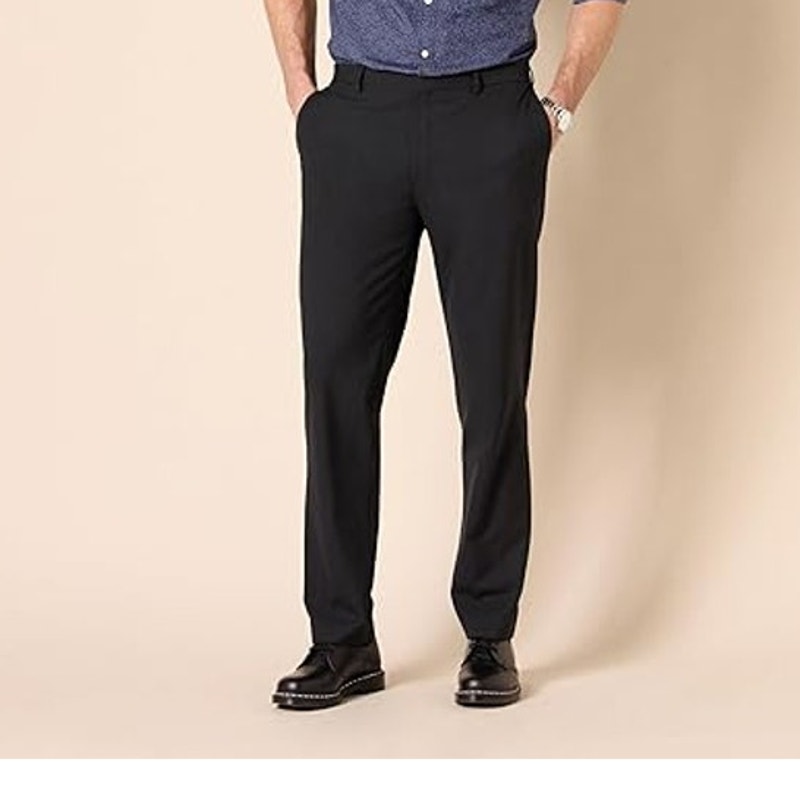 Amazon Essentials Mens Size 33X32 Black Flat Front Slim Fit Stretch Dress Pants