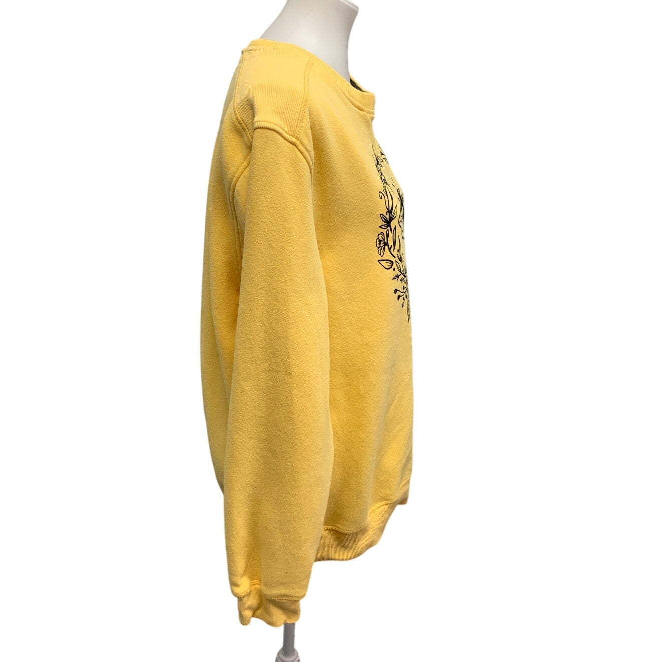 Hand Printed Upcycled Womens Large Bumble Bee Flowers Floral Sweatshirt