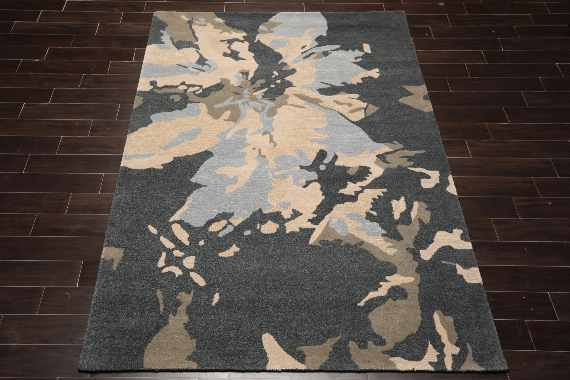 LoomBloom Multi Size Slate Gray Hand Tufted Modern Abstract 100% Wool & Bamboo Silk Oriental Area Rug-2