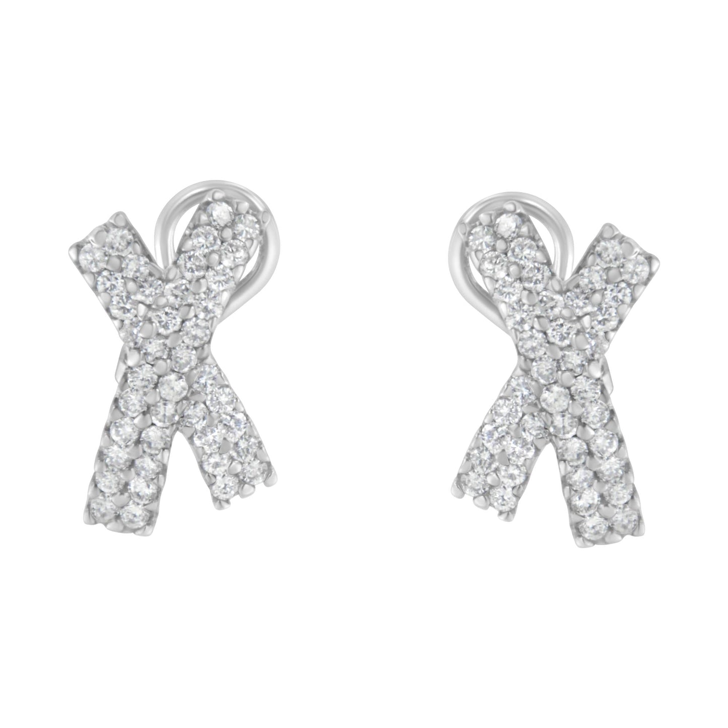 14K White Gold 2.0 Cttw Round-Brilliant Cut Diamond Domed X Shaped Omega Back Stud Earrings (H-I Color, I1-I2 Clarity)-0