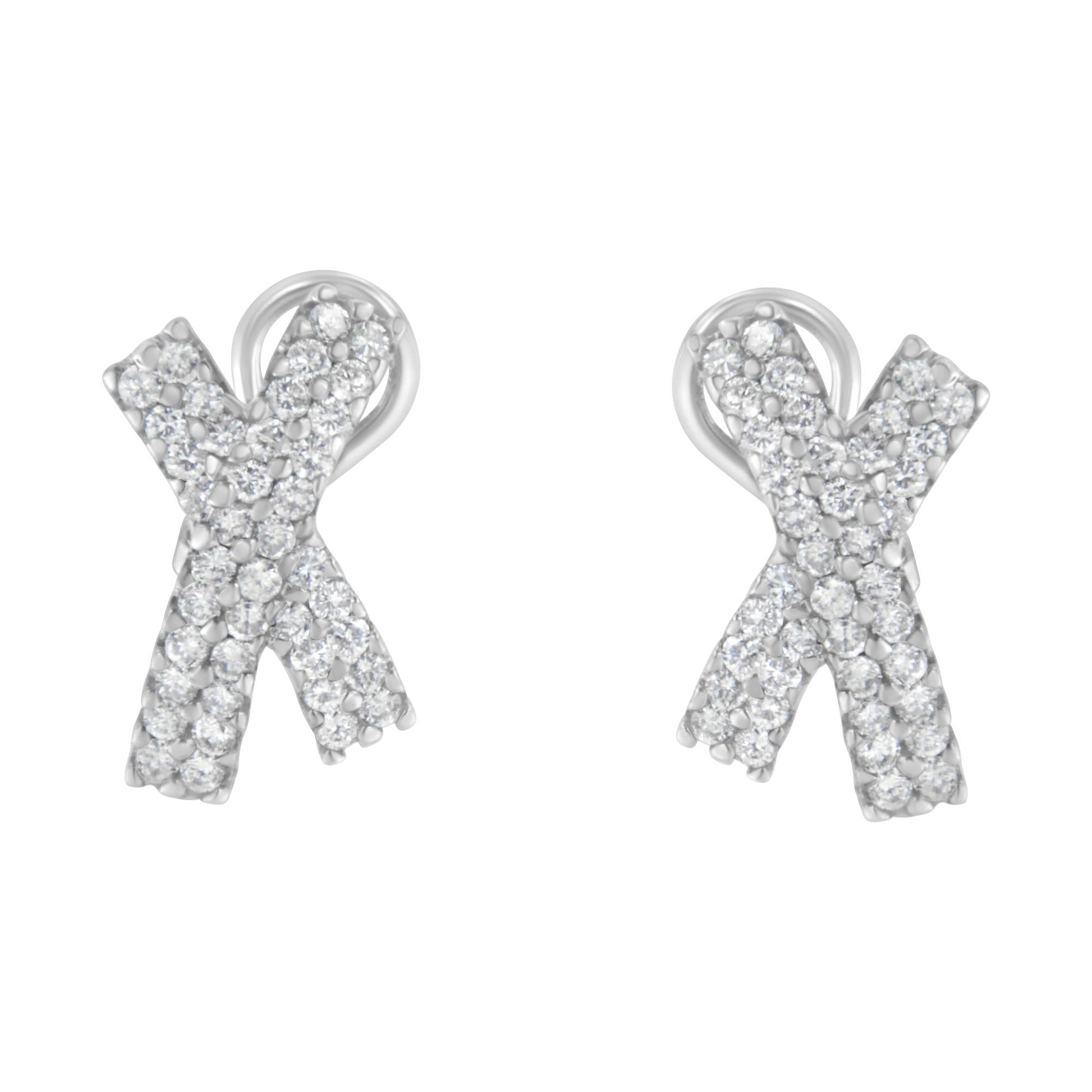 14K White Gold 2.0 Cttw Round-Brilliant Cut Diamond Domed X Shaped Omega Back Stud Earrings (H-I Color, I1-I2 Clarity)-0