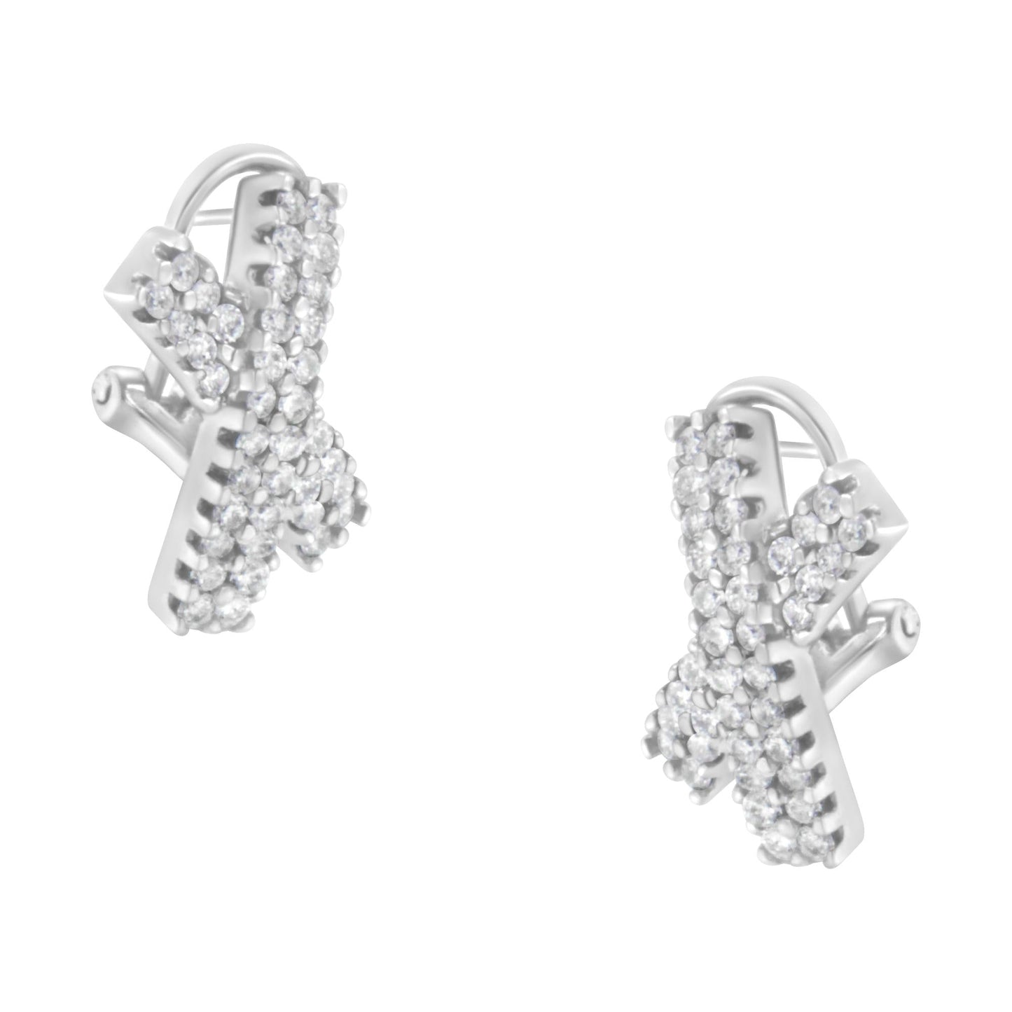14K White Gold 2.0 Cttw Round-Brilliant Cut Diamond Domed X Shaped Omega Back Stud Earrings (H-I Color, I1-I2 Clarity)-3