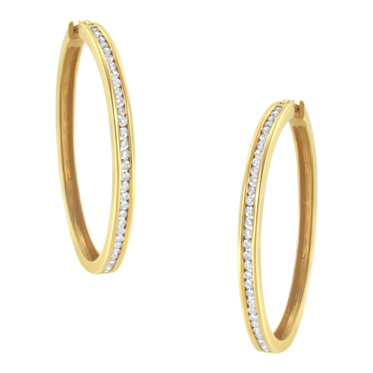 14K Yellow Gold 1.0 Cttw Round Brilliant Cut Diamond Channel Set Circle Hoop Earrings (I-J Color, I1-I2 Clarity)-0