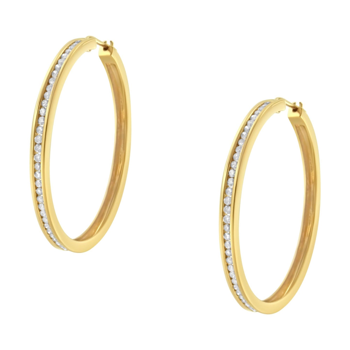 10KT Yellow Gold 1 cttw Slim Diamond Hoop Earrings (I-J Color, I1-I2 Clarity)-3