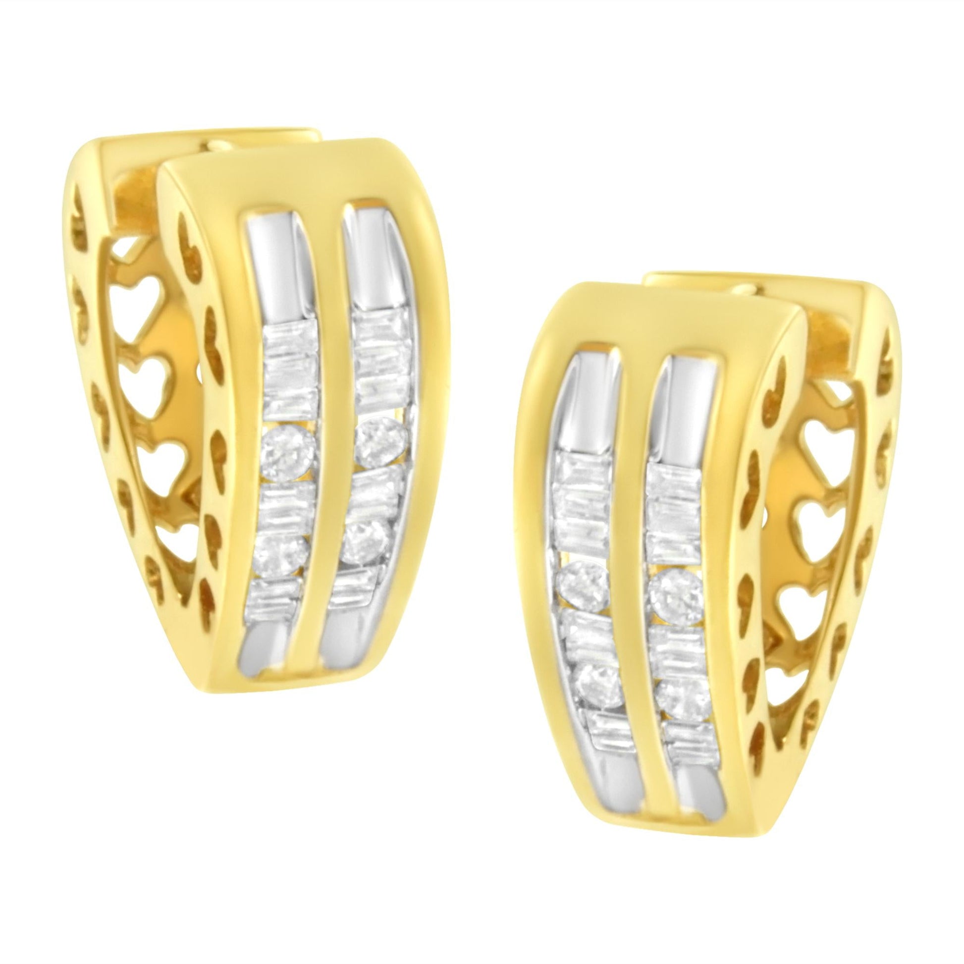 10K Yellow Gold 1/2 cttw Diamond Huggy Heart Hoop Earrings (I-J Clarity, I2-I3 Color)-0