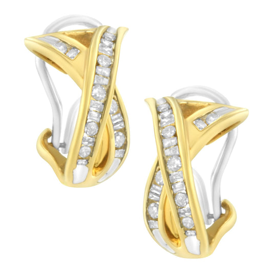 14K Yellow and White Gold 1/2 TDW "X" Shape Cross Over Diamond Hoop Earrings (I-J, I2-I3)-0
