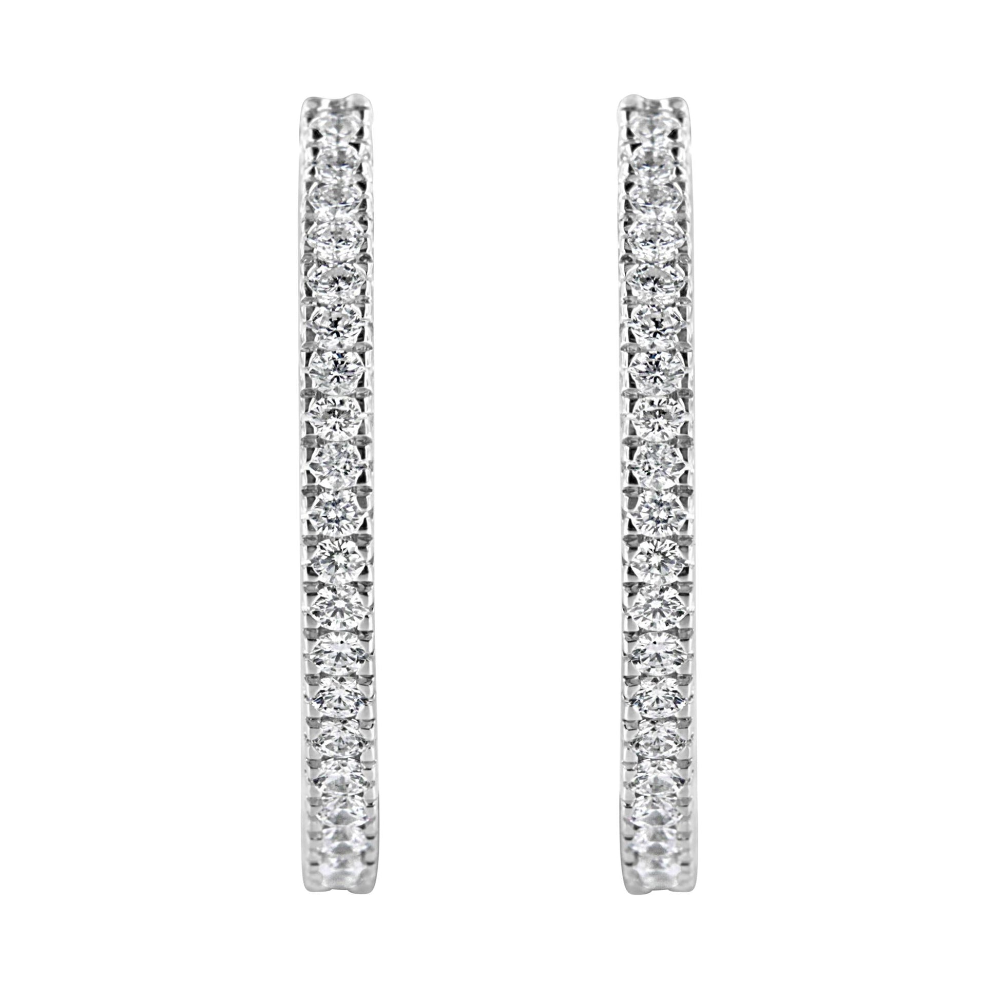 10KT White Gold 1 cttw Diamond Hoop Earrings (I-J Clarity, I2-I3 Color)-3