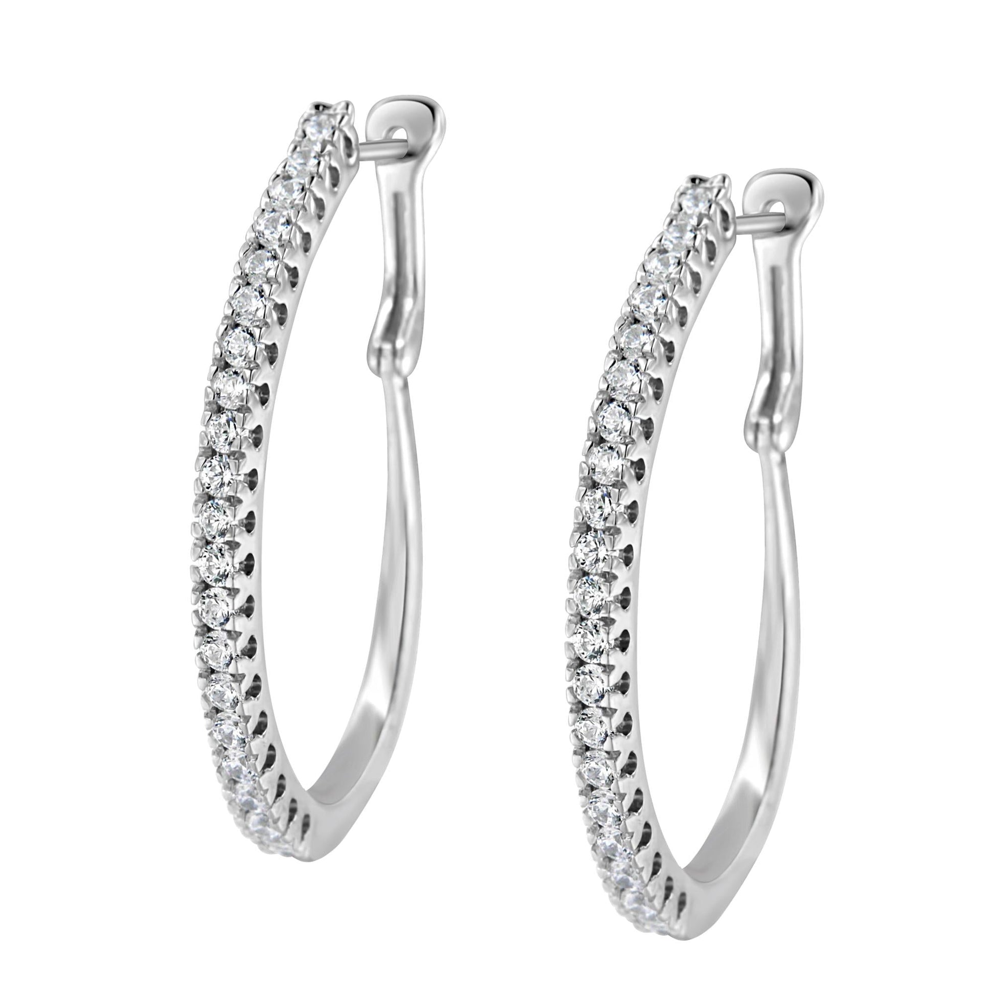 10KT White Gold 1 cttw Diamond Hoop Earrings (I-J Clarity, I2-I3 Color)-4
