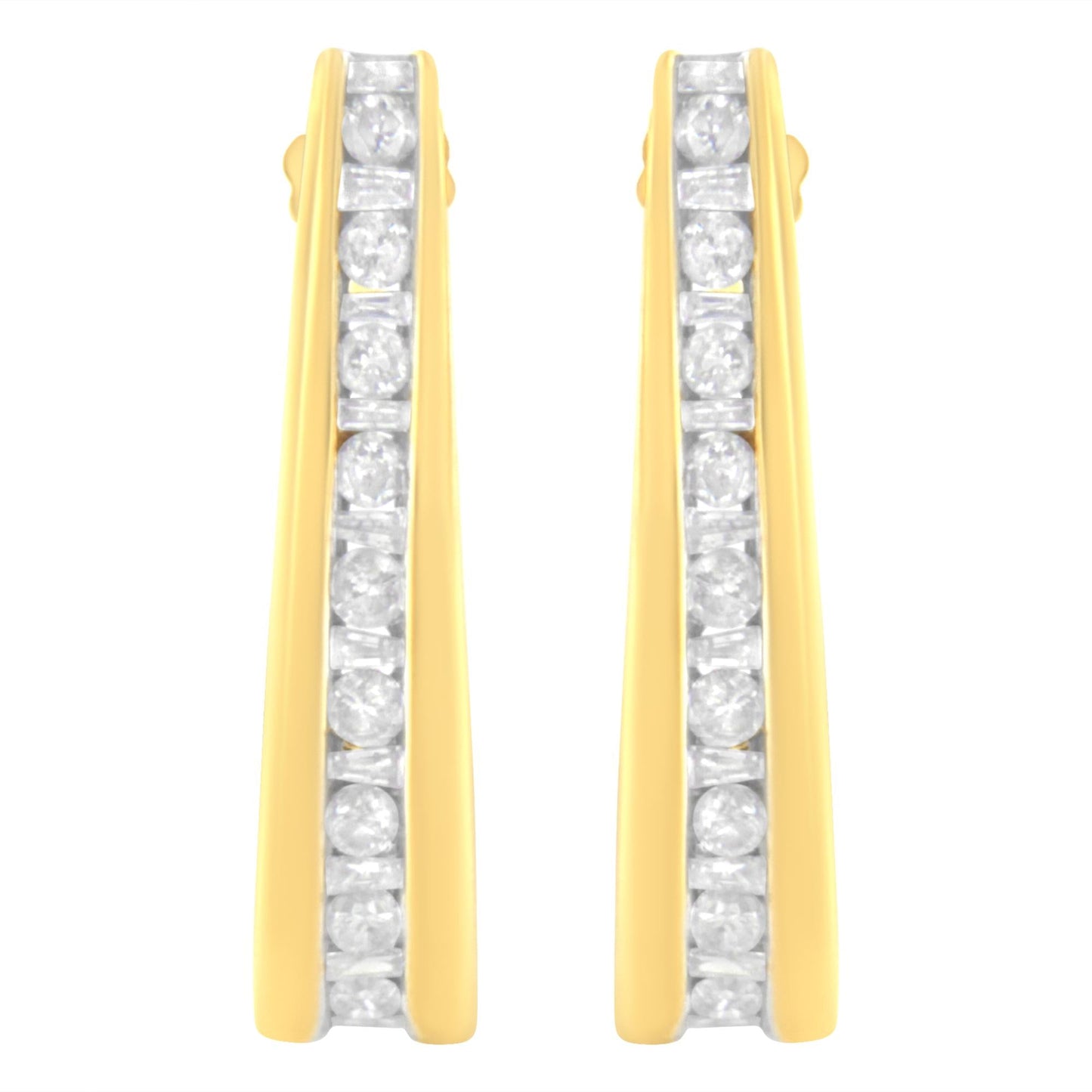 10K Yellow Gold 1 cttw Channel Set Diamond J-Hoop Earrings (H-I Clarity, I1-I2 Color)-3