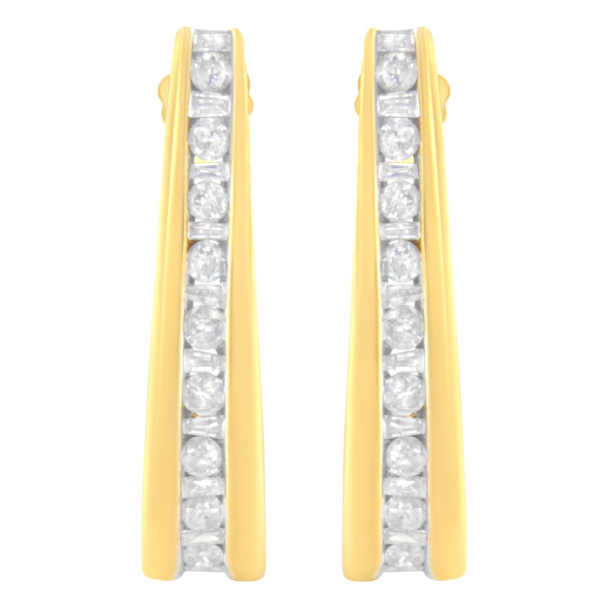 10K Yellow Gold 1 cttw Channel Set Diamond J-Hoop Earrings (H-I Clarity, I1-I2 Color)-3