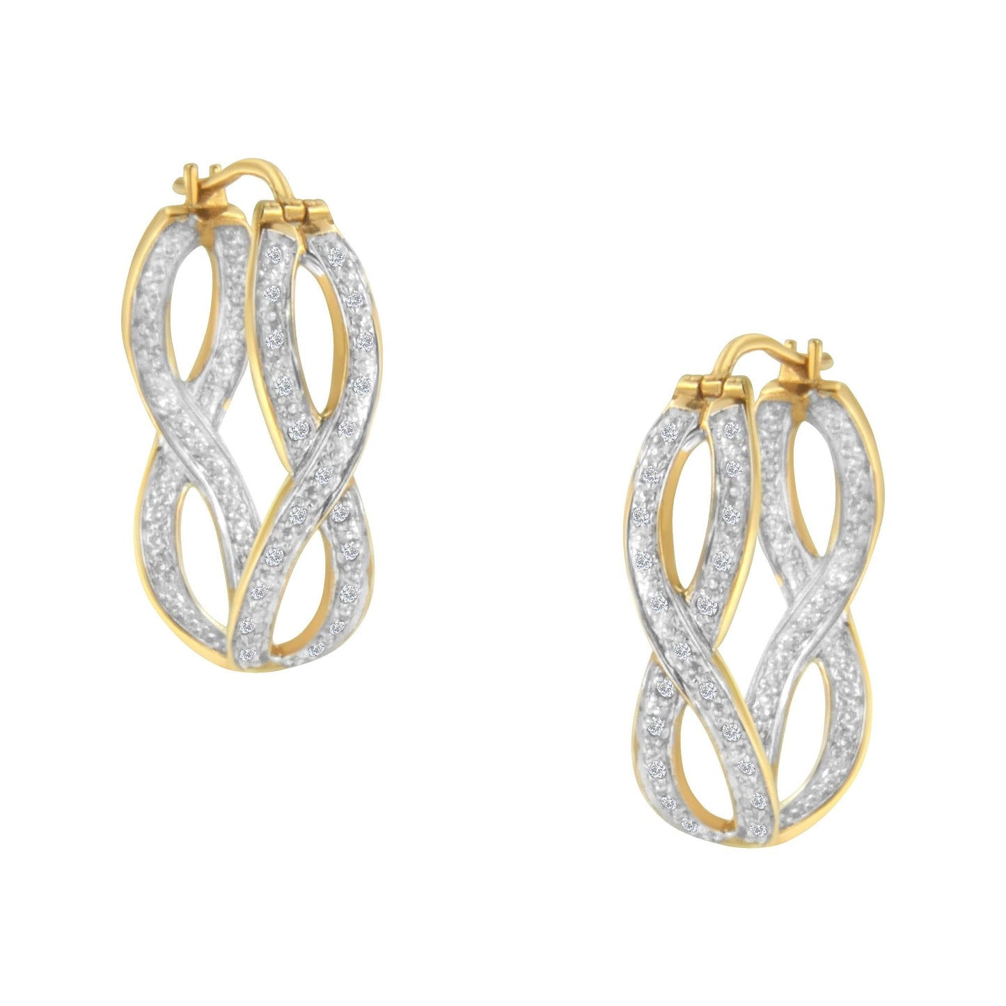 10K Yellow and White Gold 1/4 cttw Diamond Double Infinity Hoop Earrings (I-J Clarity, I1-I2 Color)-0