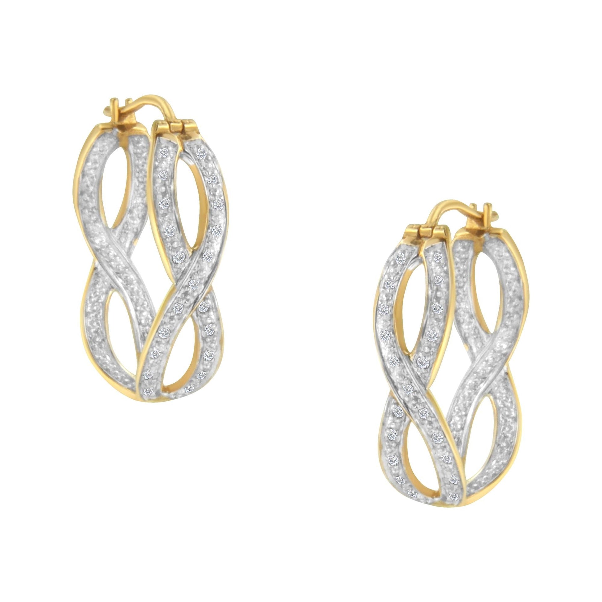 10K Yellow and White Gold 1/4 cttw Diamond Double Infinity Hoop Earrings (I-J Clarity, I1-I2 Color)-0