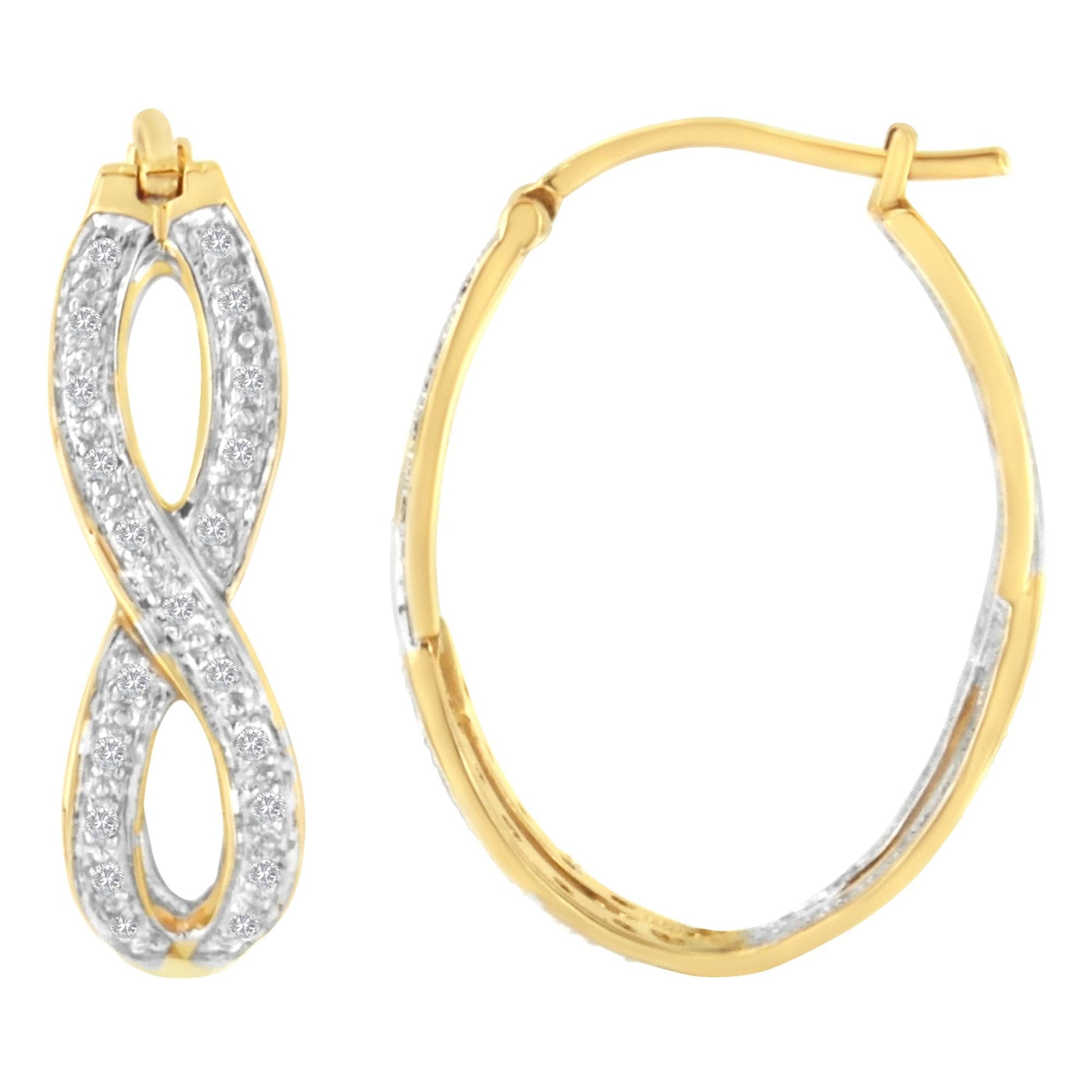 10K Yellow and White Gold 1/4 cttw Diamond Double Infinity Hoop Earrings (I-J Clarity, I1-I2 Color)-1