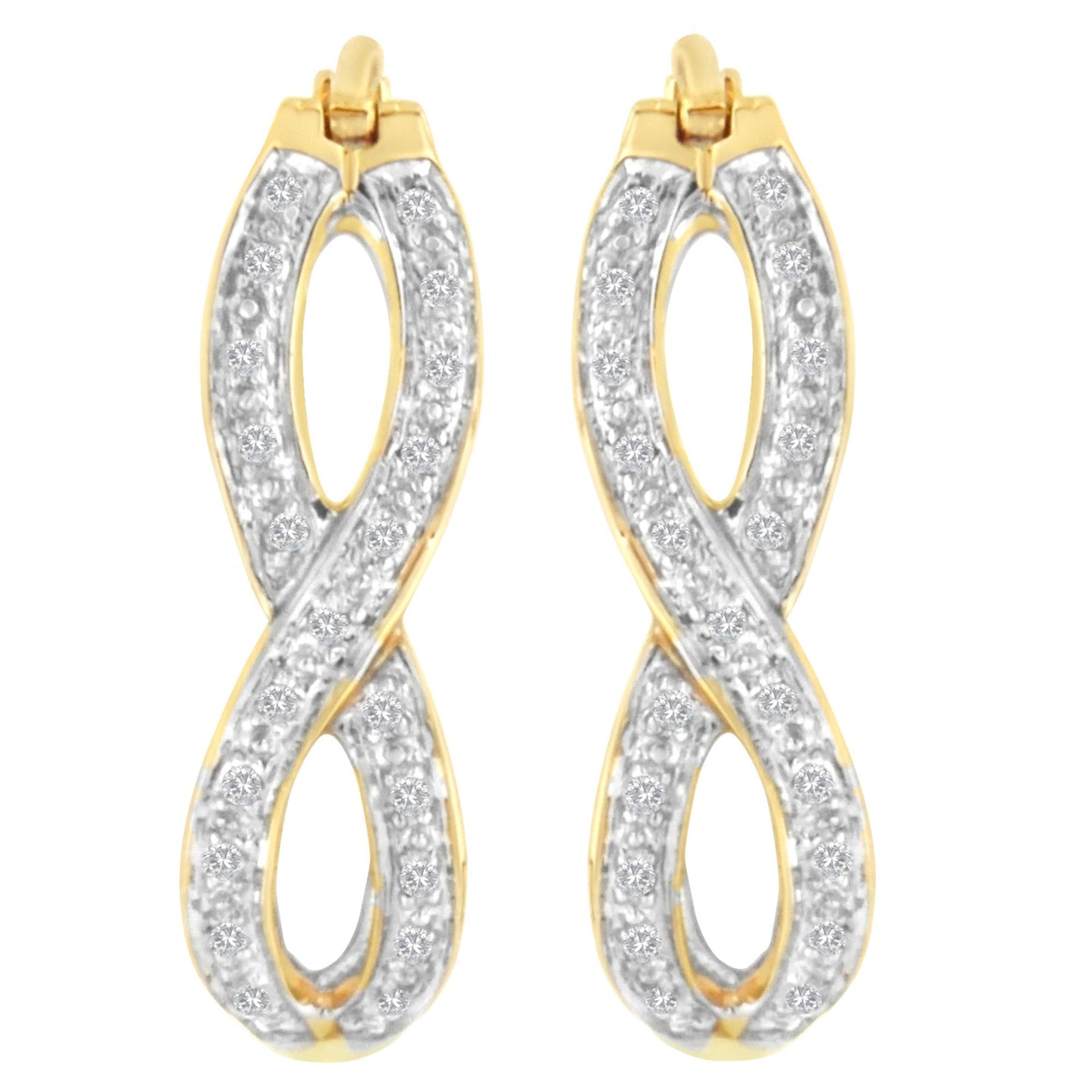 10K Yellow and White Gold 1/4 cttw Diamond Double Infinity Hoop Earrings (I-J Clarity, I1-I2 Color)-3