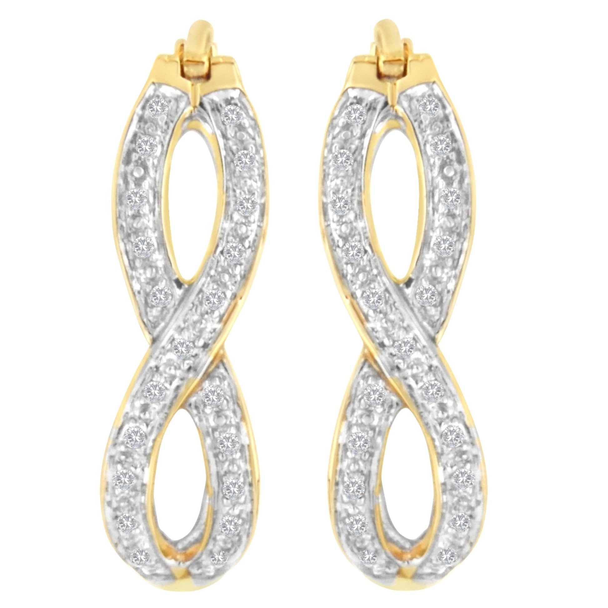 10K Yellow and White Gold 1/4 cttw Diamond Double Infinity Hoop Earrings (I-J Clarity, I1-I2 Color)-3