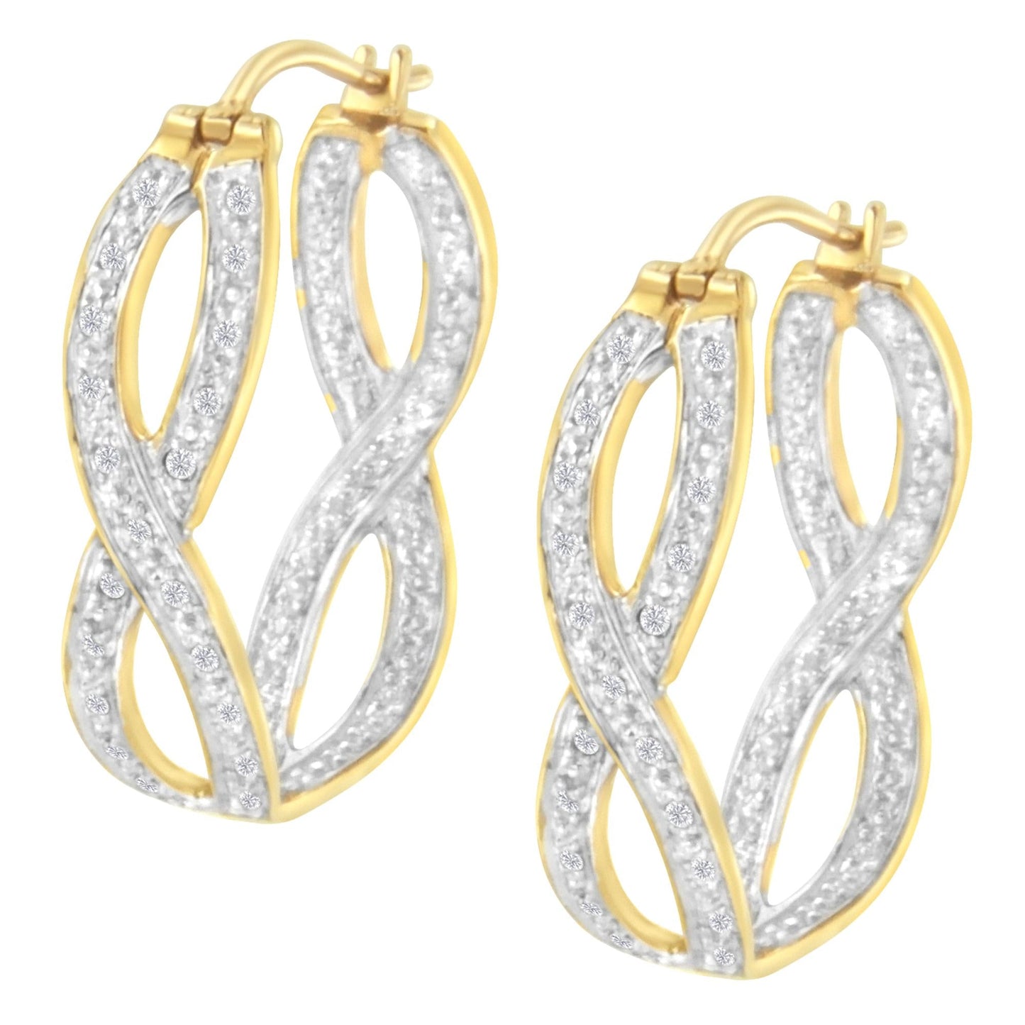 10K Yellow and White Gold 1/4 cttw Diamond Double Infinity Hoop Earrings (I-J Clarity, I1-I2 Color)-4