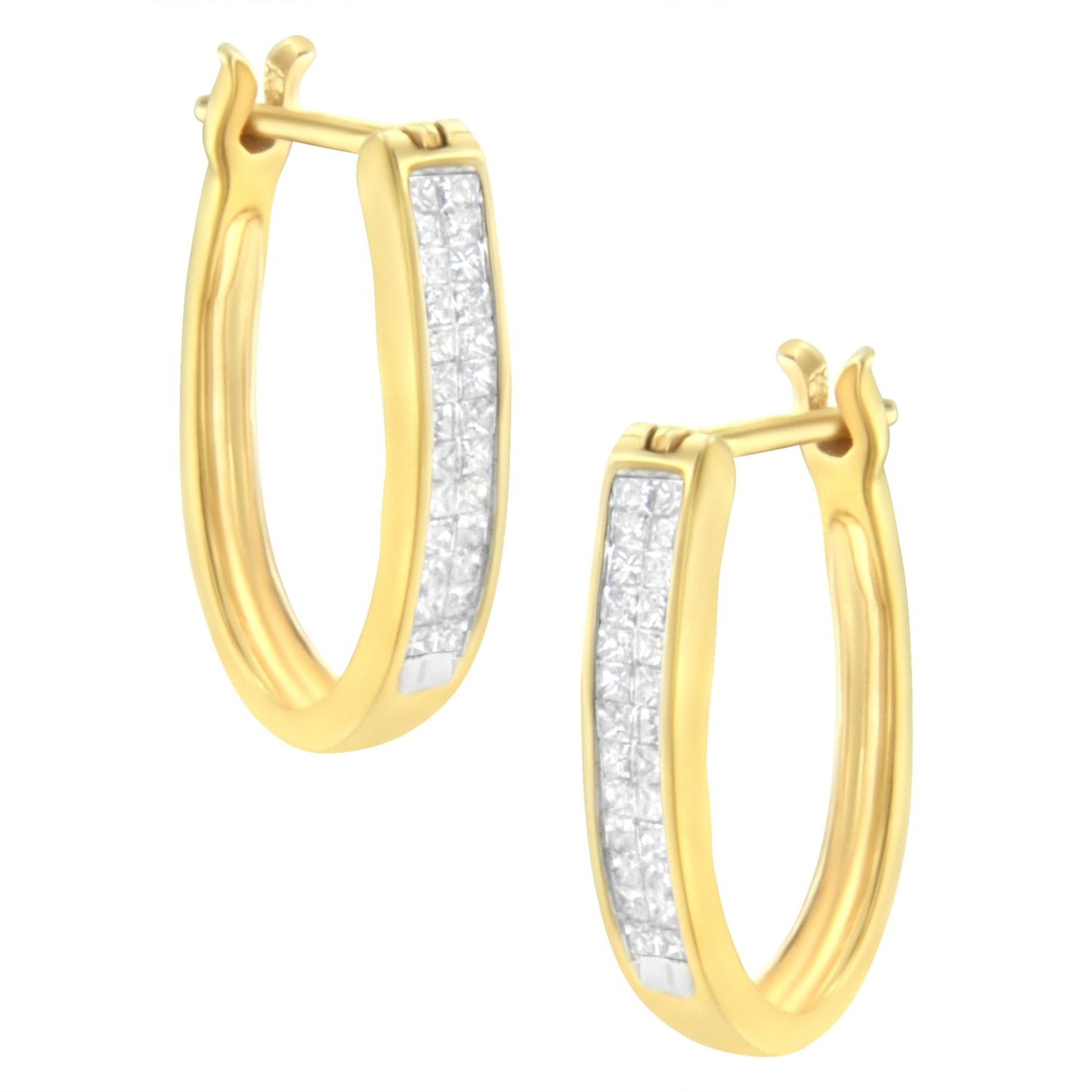 10K Yellow Gold 1/2 Cttw Invisible Set Princess-cut Diamond Hoop Earrings (H-I Color, SI2-I1 Clarity)-0
