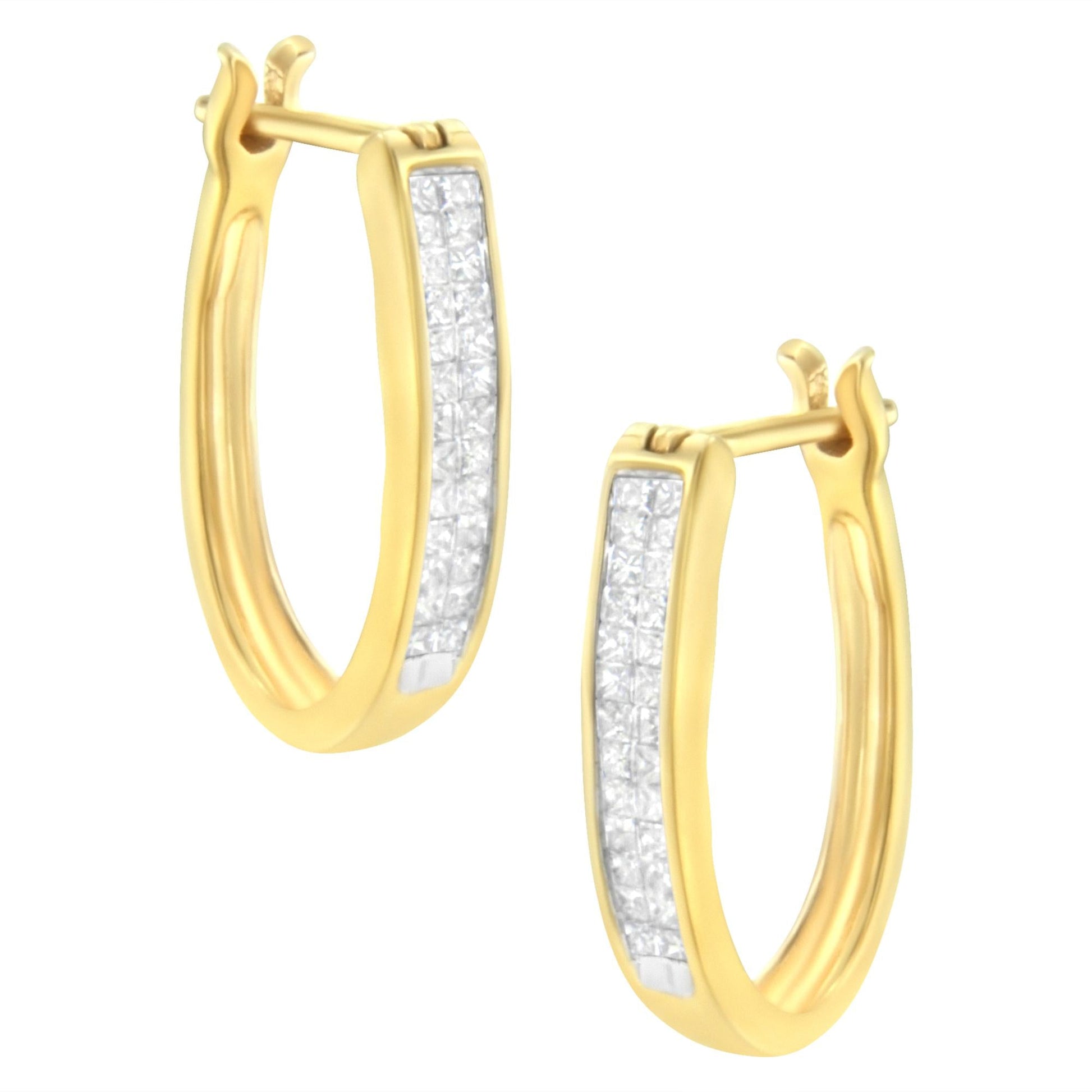 10K Yellow Gold 1/2 Cttw Invisible Set Princess-cut Diamond Hoop Earrings (H-I Color, SI2-I1 Clarity)-0