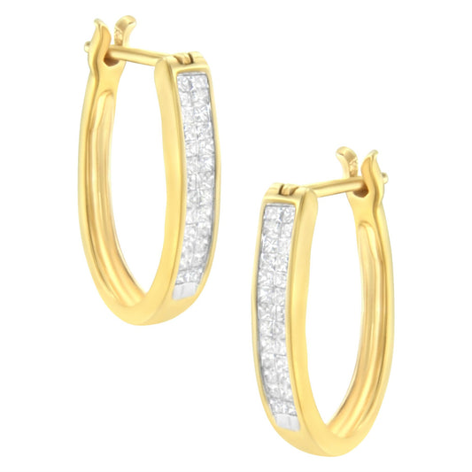 10K Yellow Gold 1/2 Cttw Invisible Set Princess-cut Diamond Hoop Earrings (H-I Color, SI2-I1 Clarity)-0