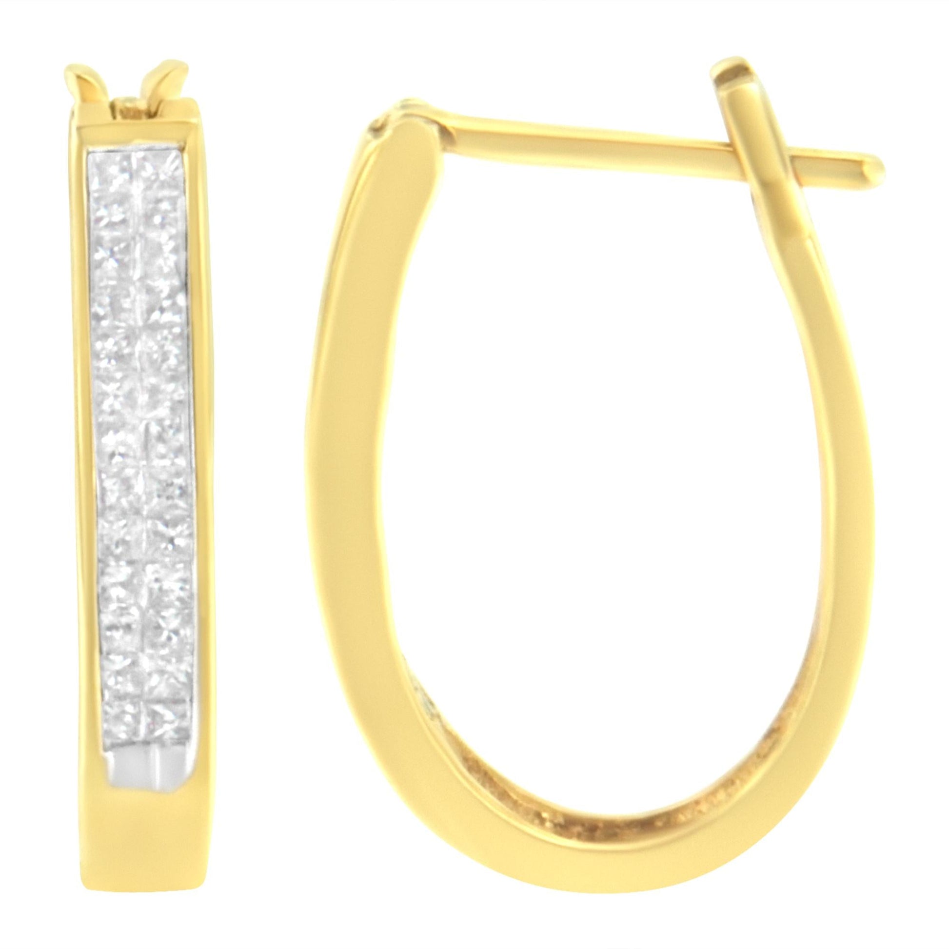10K Yellow Gold 1/2 Cttw Invisible Set Princess-cut Diamond Hoop Earrings (H-I Color, SI2-I1 Clarity)-1