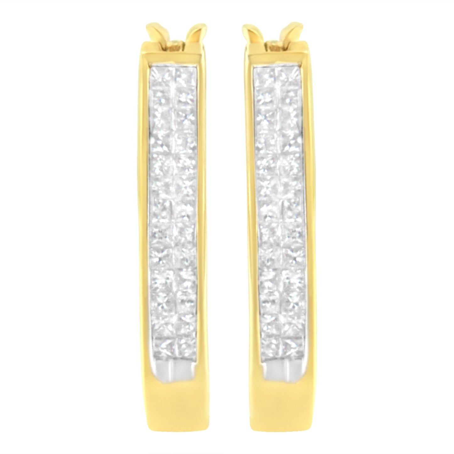 10K Yellow Gold 1/2 Cttw Invisible Set Princess-cut Diamond Hoop Earrings (H-I Color, SI2-I1 Clarity)-3