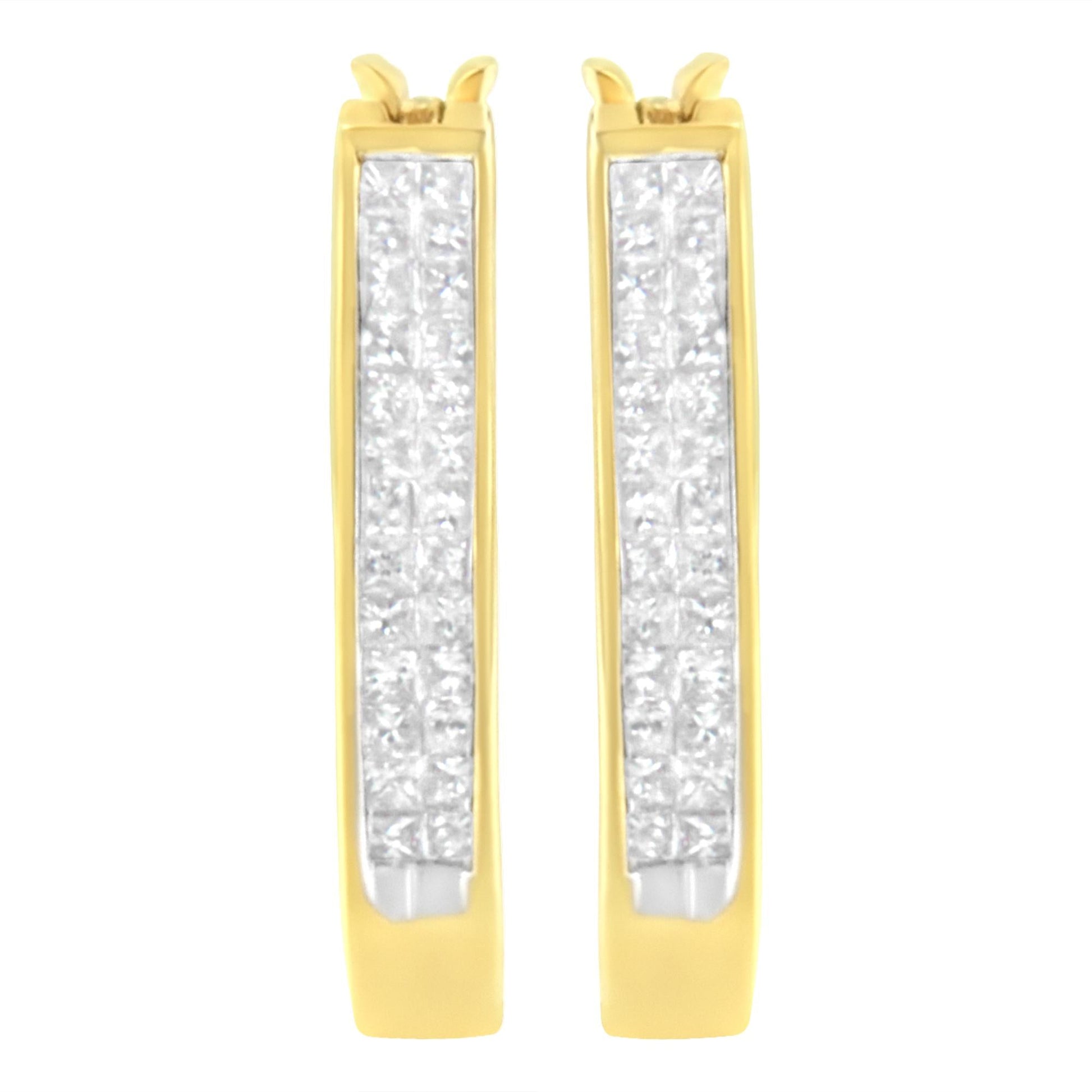 10K Yellow Gold 1/2 Cttw Invisible Set Princess-cut Diamond Hoop Earrings (H-I Color, SI2-I1 Clarity)-3