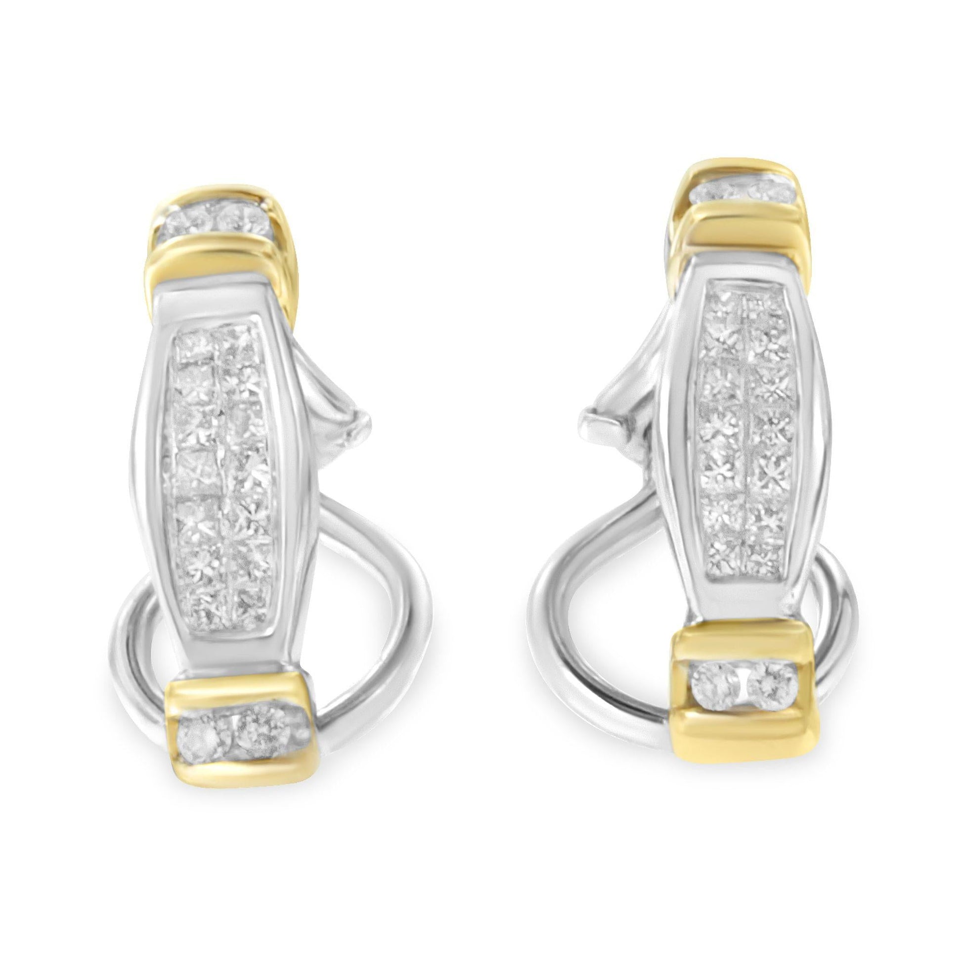 14K Two-Toned Gold Round and Princess Cut Diamond Earrings (0.5 cttw, H-I Color, SI2-I1 Clarity)-0