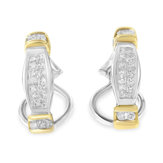14K Two-Toned Gold Round and Princess Cut Diamond Earrings (0.5 cttw, H-I Color, SI2-I1 Clarity)-0