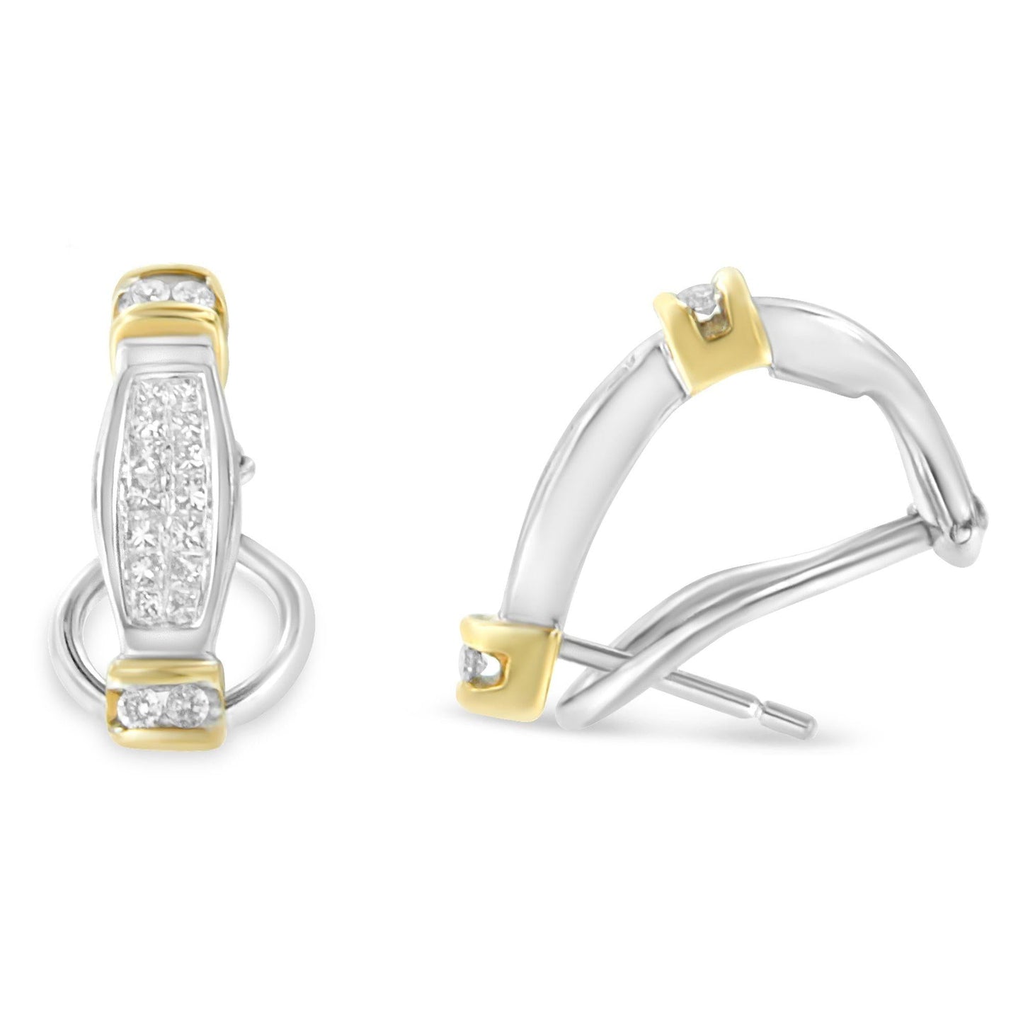 14K Two-Toned Gold Round and Princess Cut Diamond Earrings (0.5 cttw, H-I Color, SI2-I1 Clarity)-1