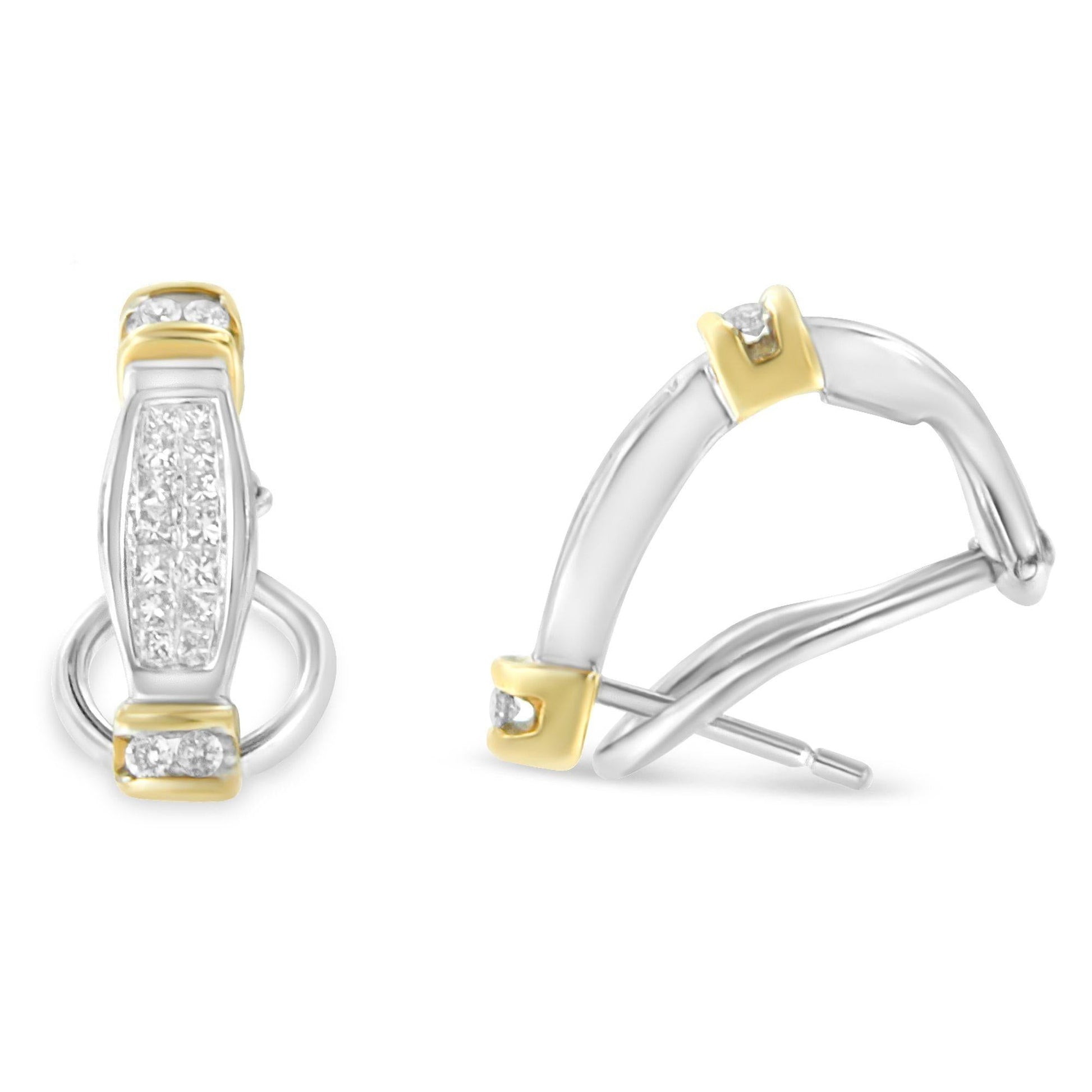 14K Two-Toned Gold Round and Princess Cut Diamond Earrings (0.5 cttw, H-I Color, SI2-I1 Clarity)-1