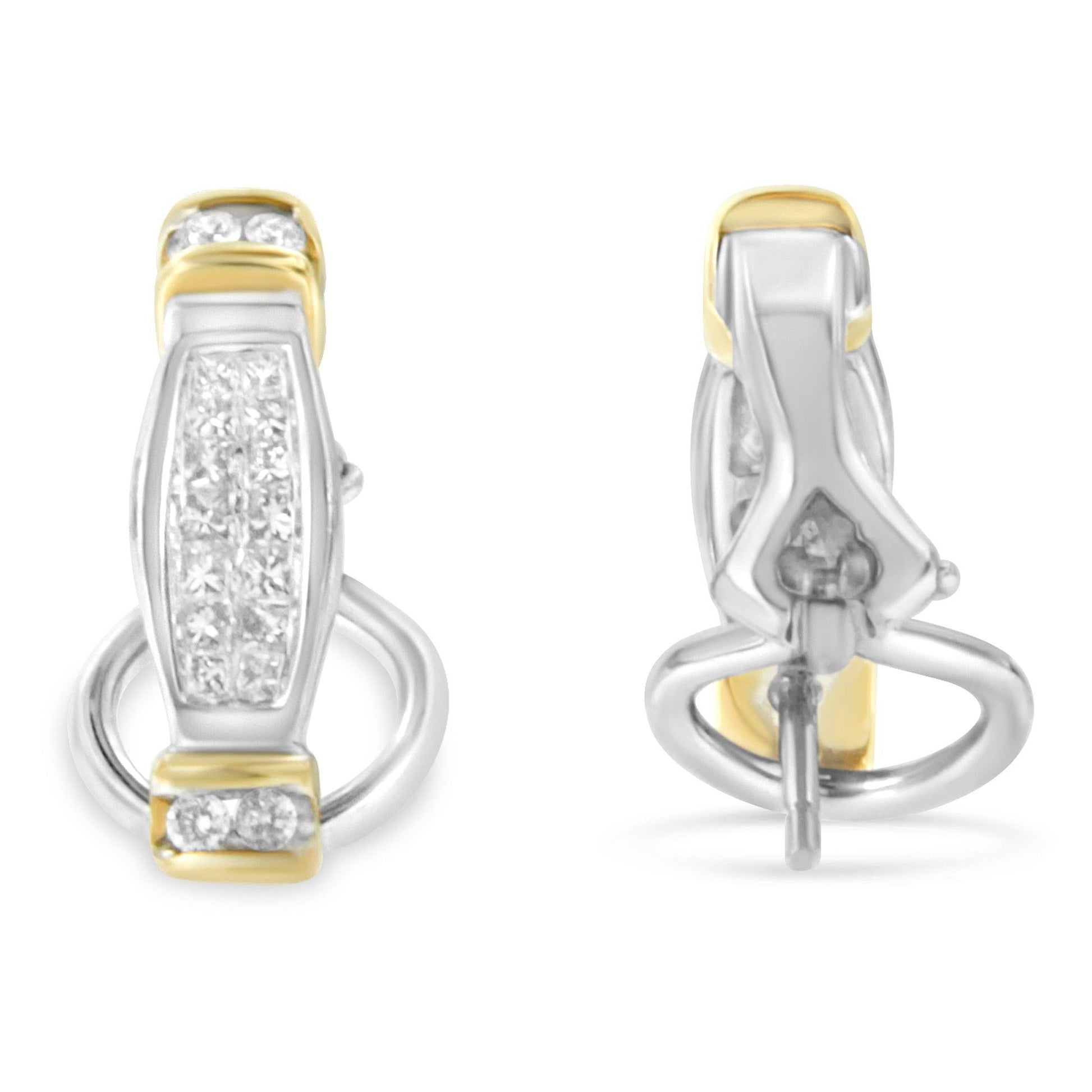 14K Two-Toned Gold Round and Princess Cut Diamond Earrings (0.5 cttw, H-I Color, SI2-I1 Clarity)-2