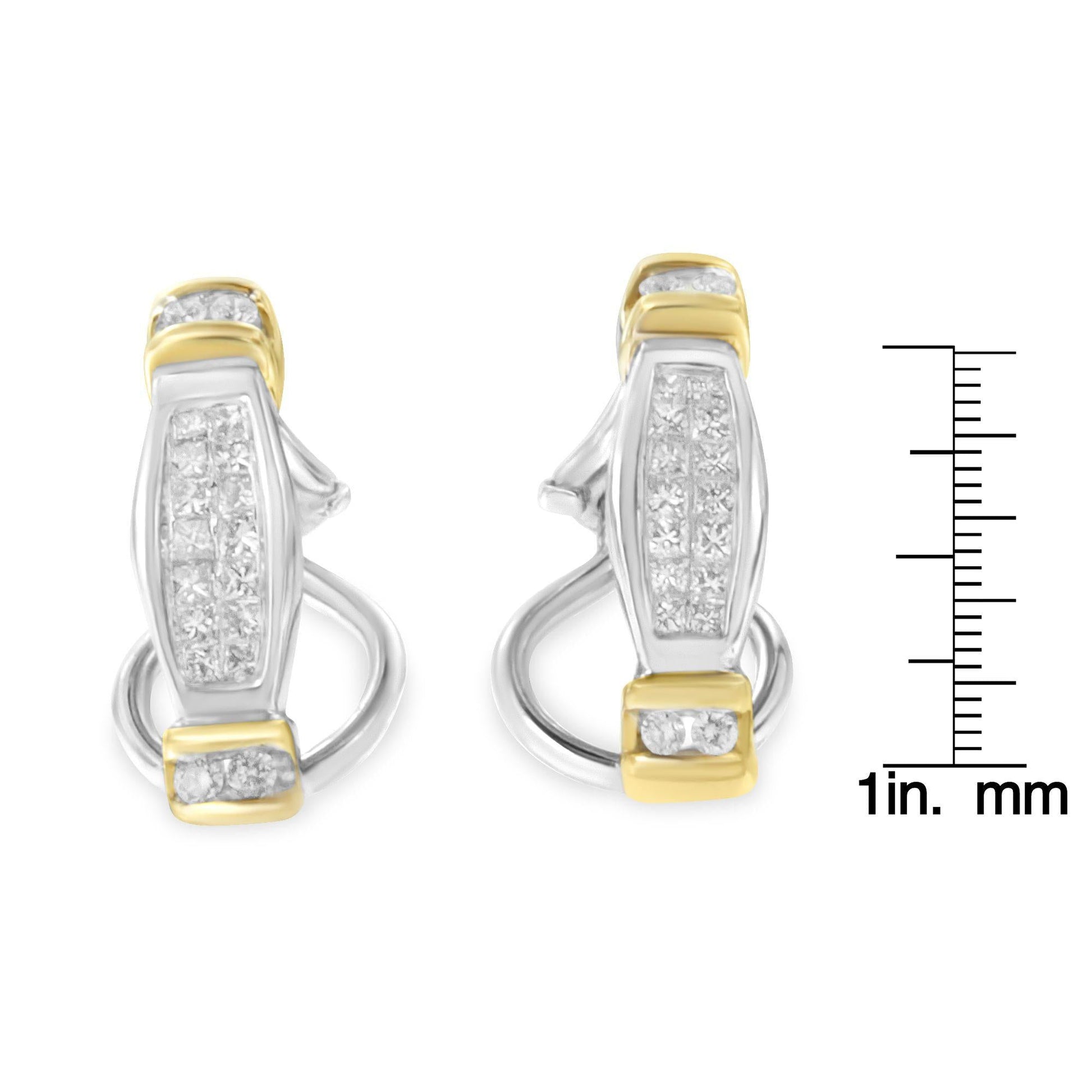 14K Two-Toned Gold Round and Princess Cut Diamond Earrings (0.5 cttw, H-I Color, SI2-I1 Clarity)-3