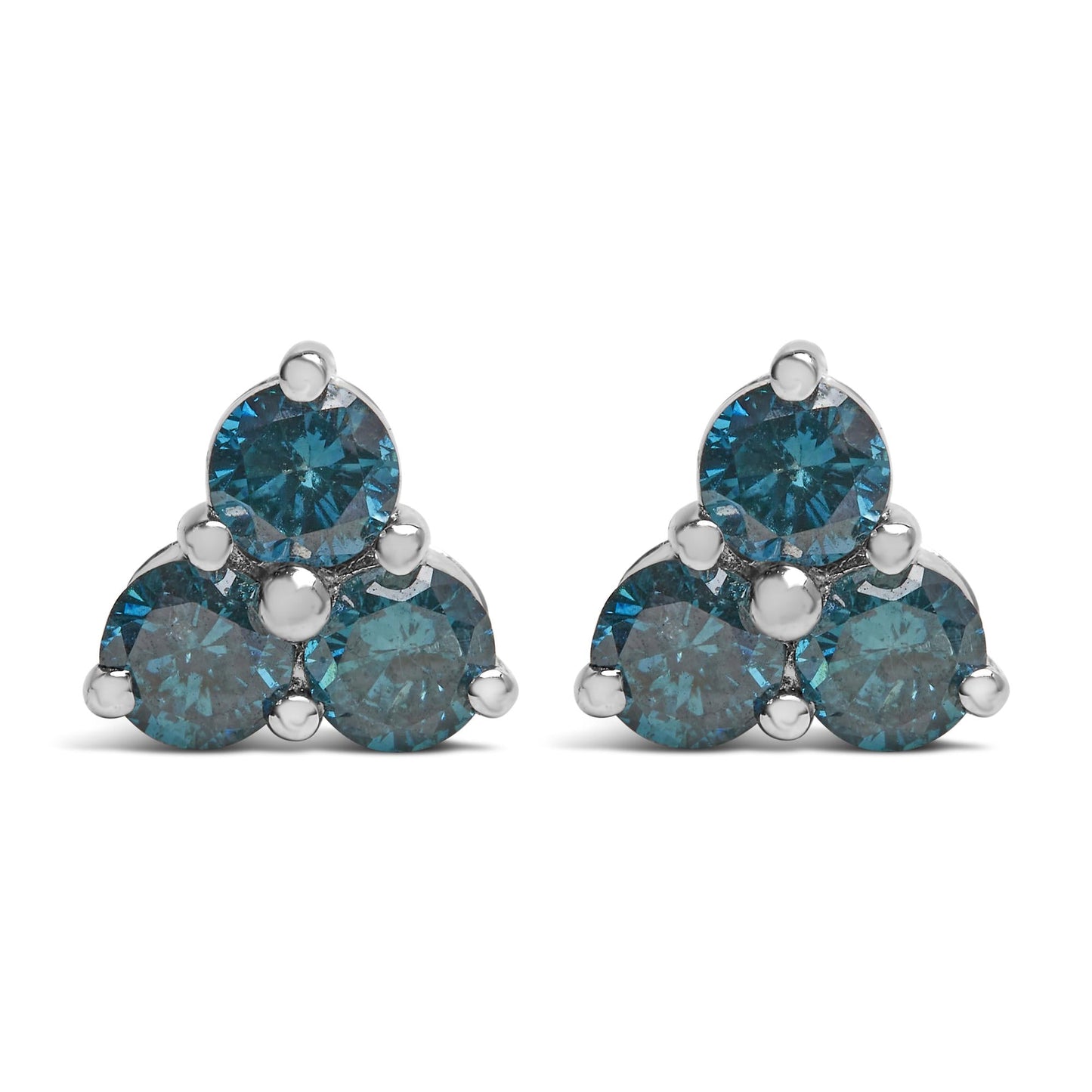 14KT White Gold Treated Blue Diamond Trio Stud Earrings (1 1/3 cttw, Blue)-0