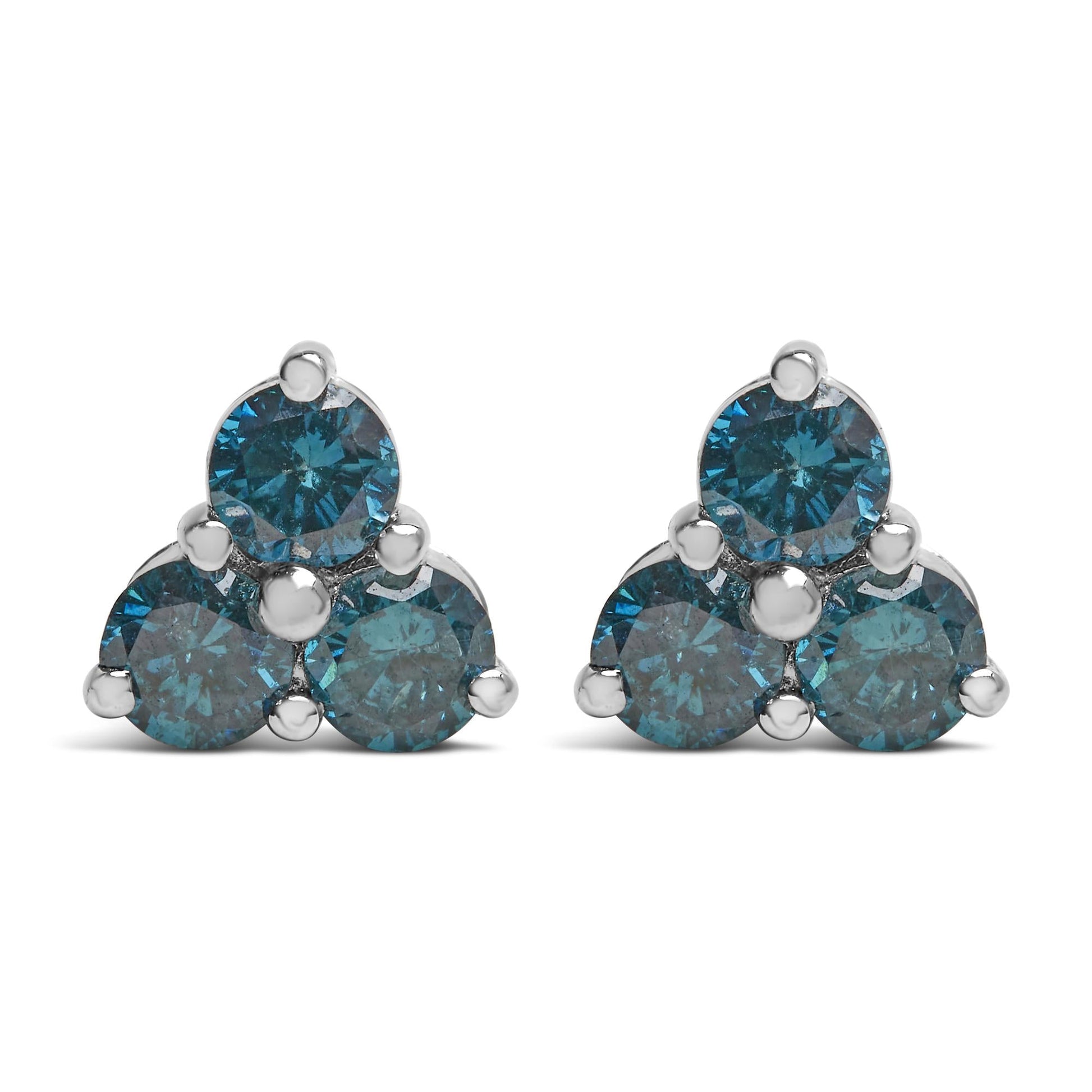 14KT White Gold Treated Blue Diamond Trio Stud Earrings (1 1/3 cttw, Blue)-0