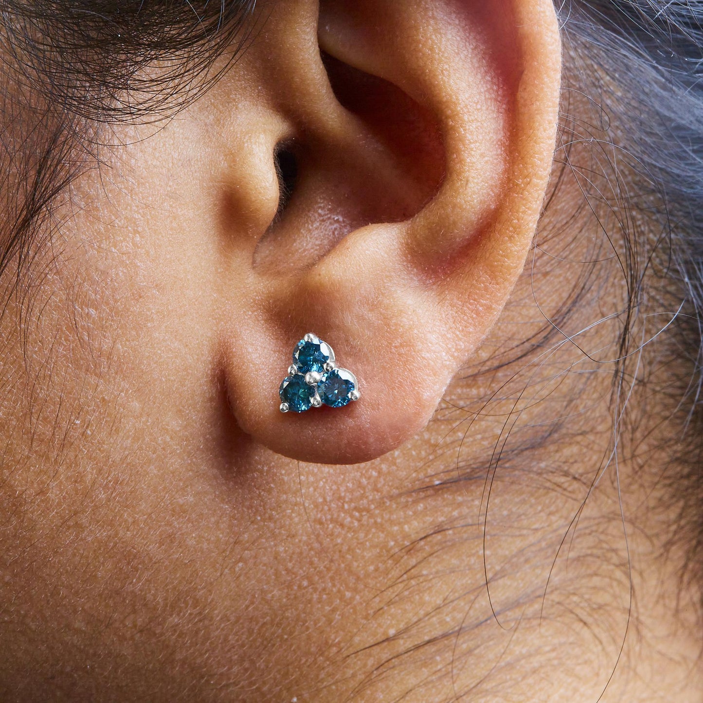 14KT White Gold Treated Blue Diamond Trio Stud Earrings (1 1/3 cttw, Blue)-2