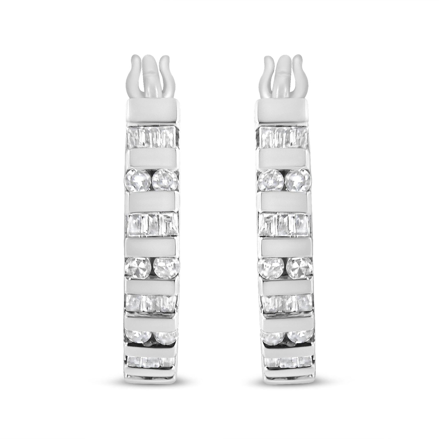 10K Gold Round and Baguette-Cut Diamond Hoop Earrings (I-J Color, I2-I3 Clarity)-2