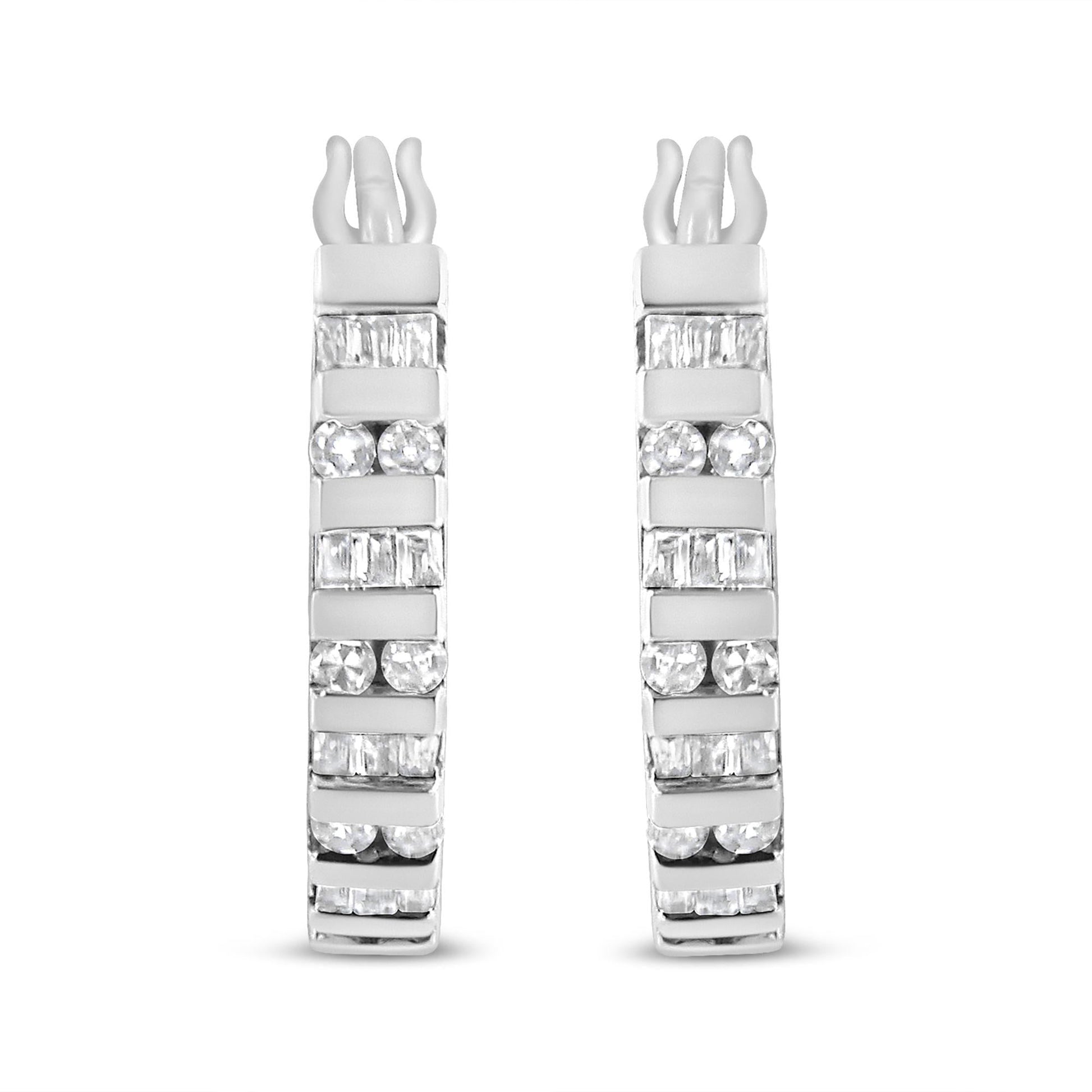 10K Gold Round and Baguette-Cut Diamond Hoop Earrings (I-J Color, I2-I3 Clarity)-2