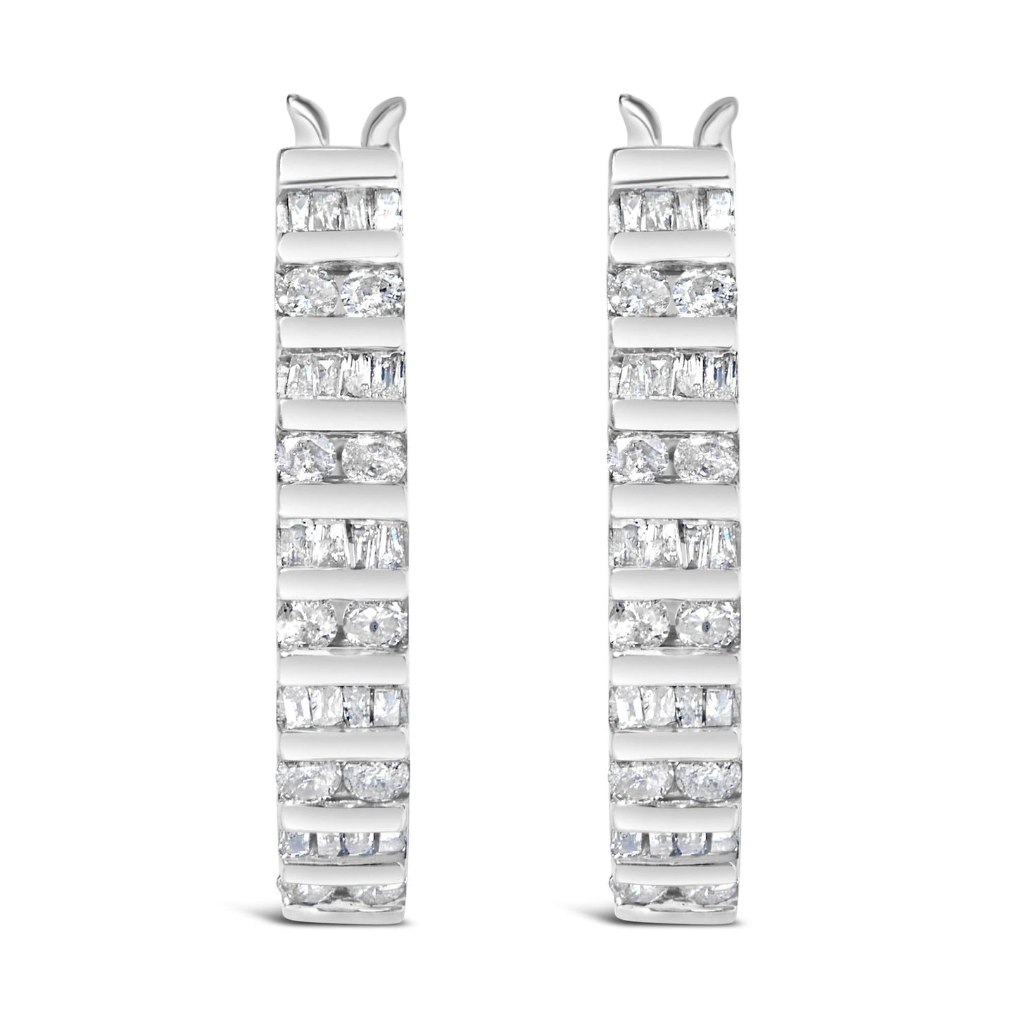 10K Yellow Gold 1.0 Cttw Alternating  Diamond "U" Hoop Earrings (I-J Color, I2-I3 Clarity)-3