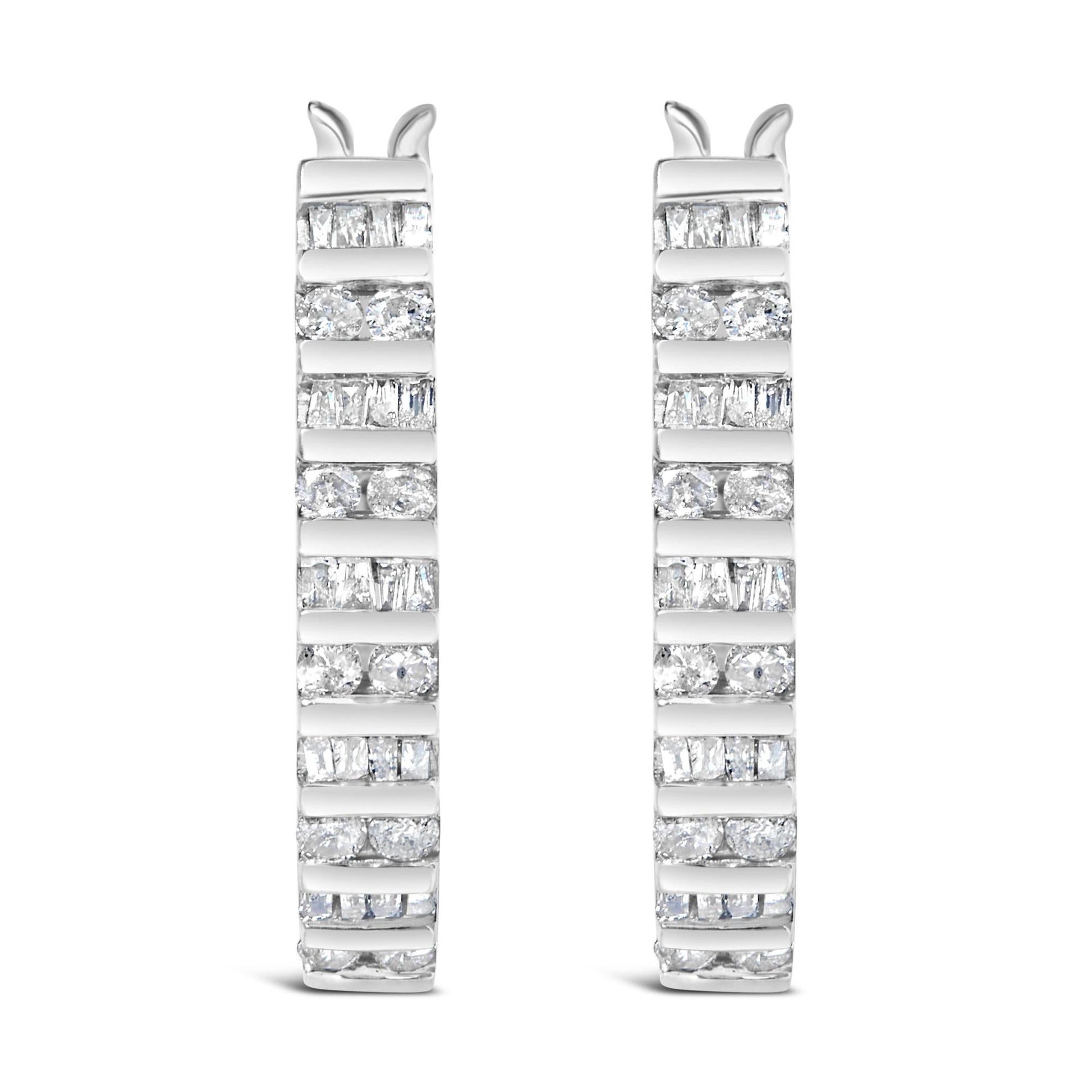 10K Yellow Gold 1.0 Cttw Alternating  Diamond "U" Hoop Earrings (I-J Color, I2-I3 Clarity)-3