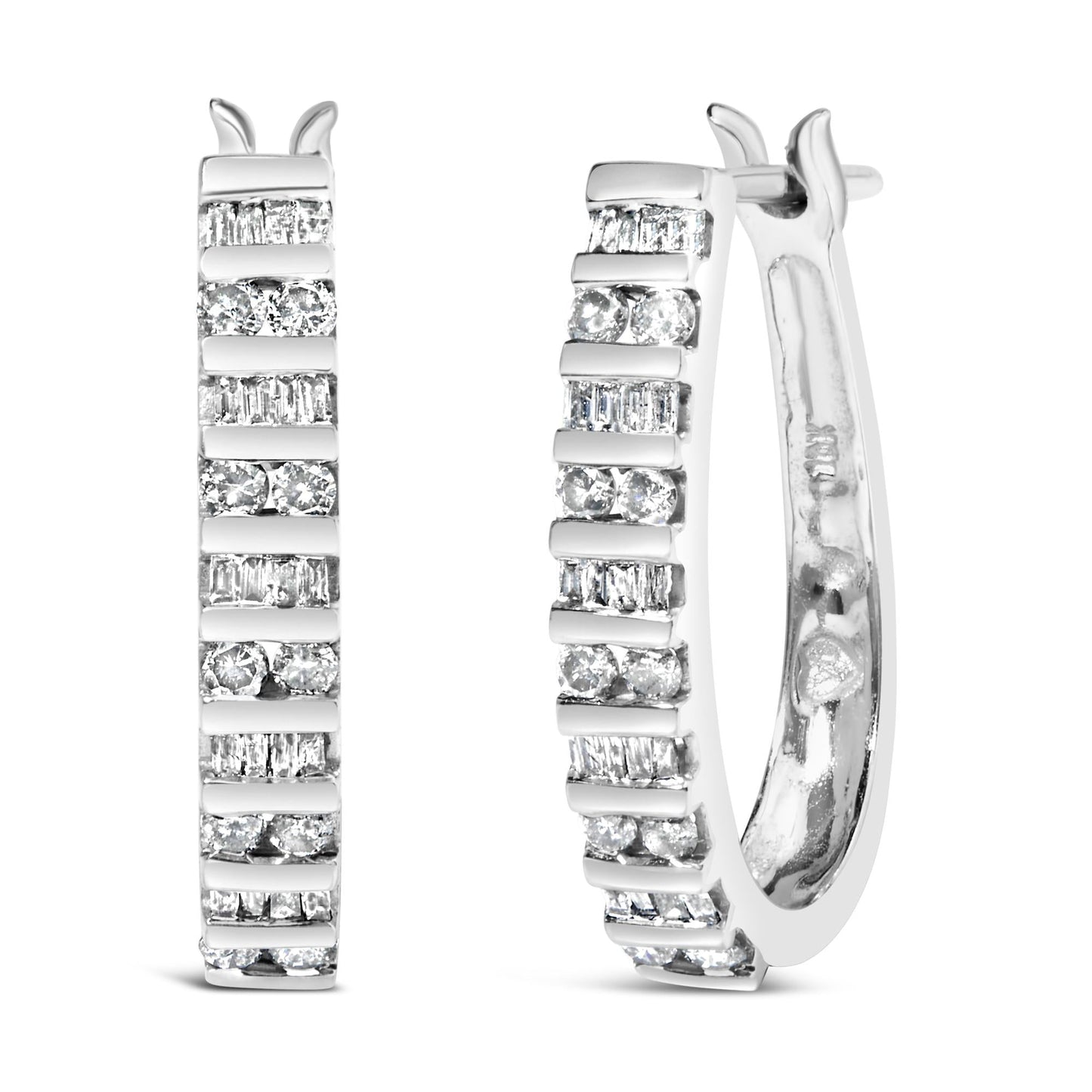 10K Yellow Gold 1.0 Cttw Alternating  Diamond "U" Hoop Earrings (I-J Color, I2-I3 Clarity)-1