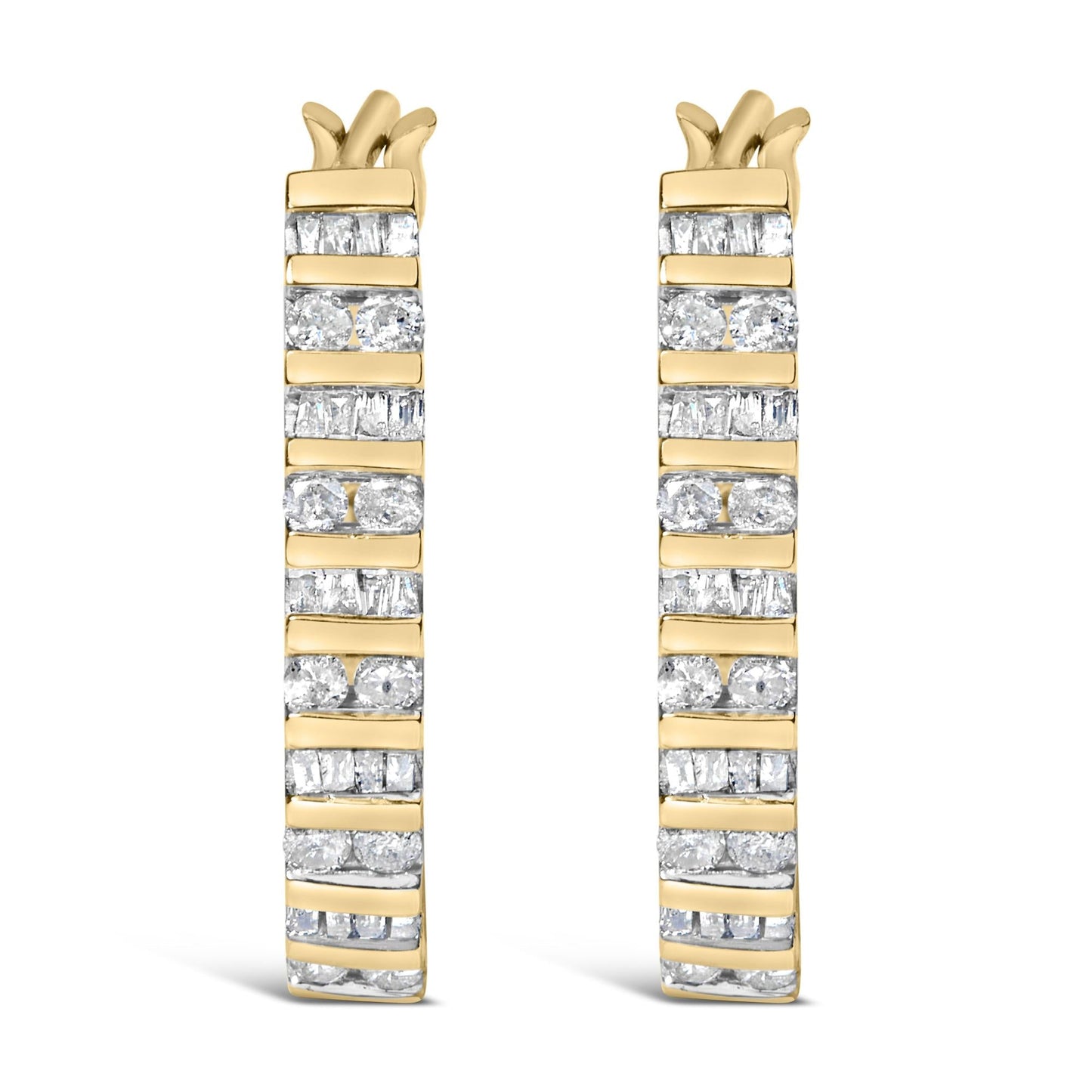 10K Yellow Gold 1.0 Cttw Alternating  Diamond "U" Hoop Earrings (I-J Color, I2-I3 Clarity)-2