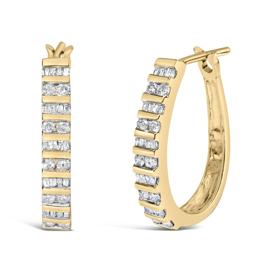 10K Yellow Gold 1.0 Cttw Alternating  Diamond "U" Hoop Earrings (I-J Color, I2-I3 Clarity)-0