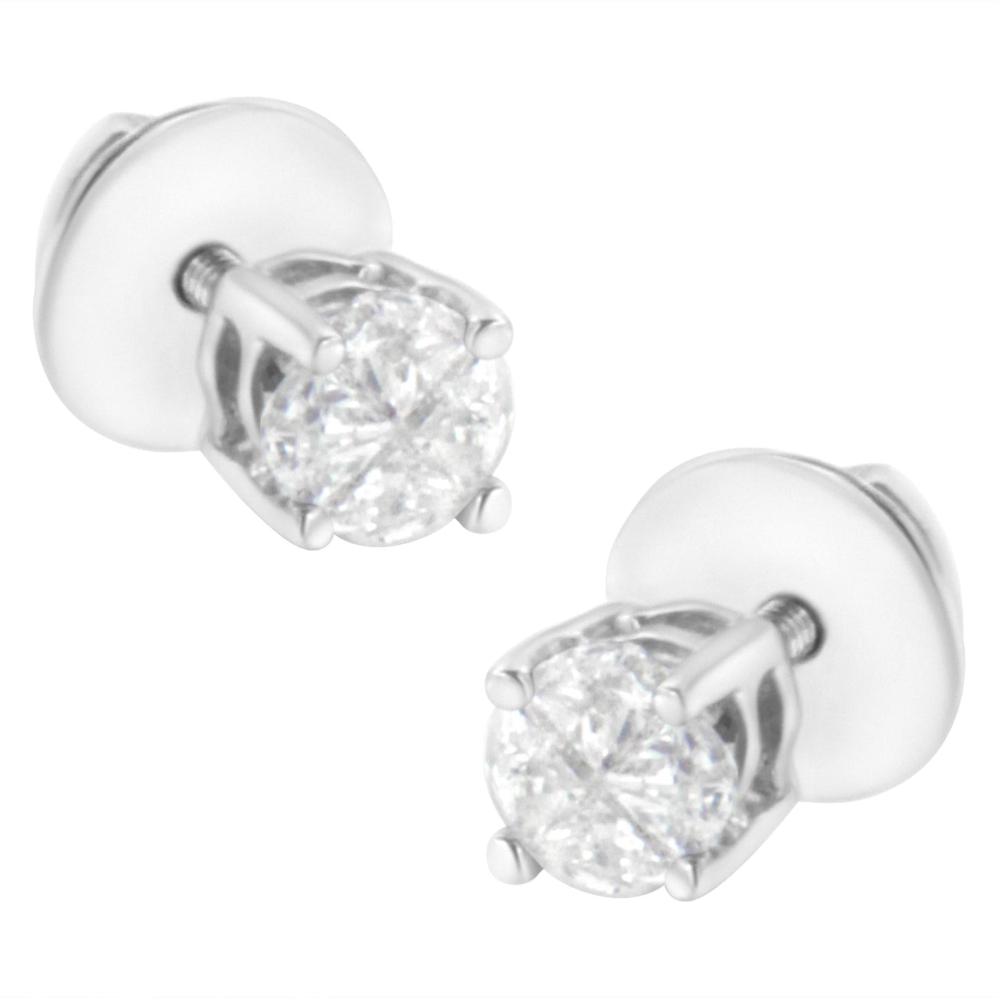 14K White Gold 1/2 Cttw Pie-Cut Diamond Solitaire Stud Earrings (H-I Color, SI1-SI2 Clarity)-1