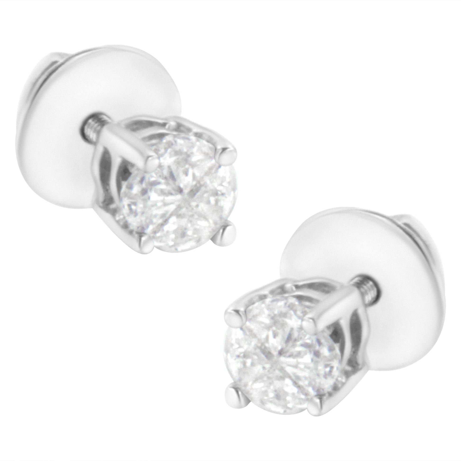 14K White Gold 1/2 Cttw Pie-Cut Diamond Solitaire Stud Earrings (H-I Color, SI1-SI2 Clarity)-1