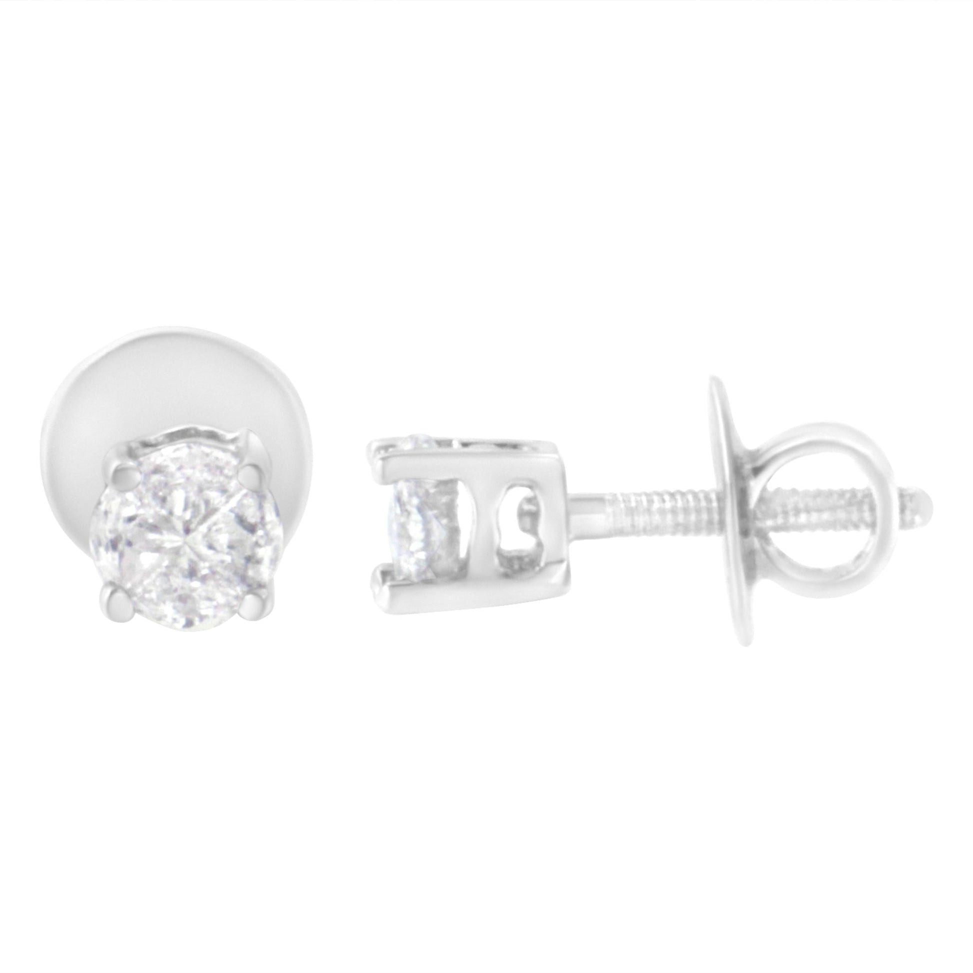 14K White Gold 1/2 Cttw Pie-Cut Diamond Solitaire Stud Earrings (H-I Color, SI1-SI2 Clarity)-3
