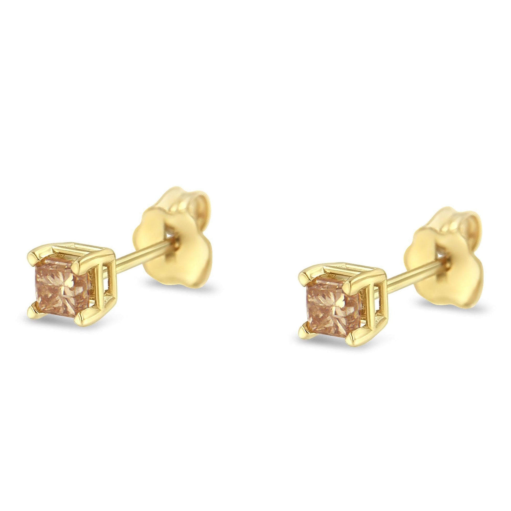 IGI Certified 3/8 Cttw Princess-Cut Square Diamond 4-Prong Solitaire Stud Earrings in 14K Yellow Gold (K-L Color, I1-I2 Clarity)-3