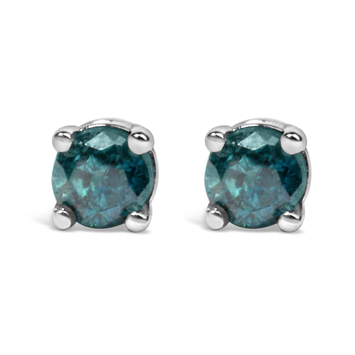 .925 Sterling Silver 0.15 Cttw Round Brilliant-Cut Diamond Classic 4-Prong Stud Earrings-0